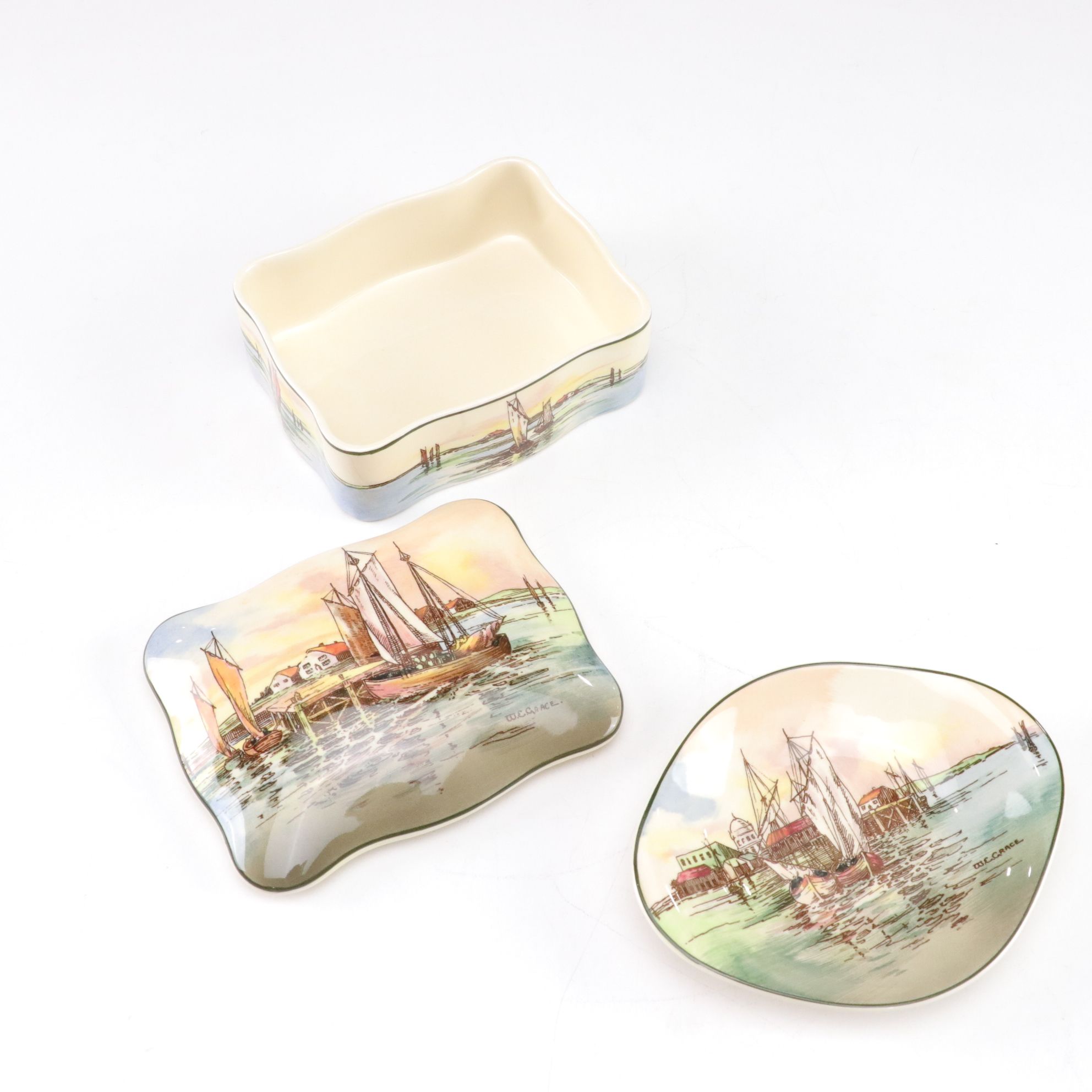 European Porcelain Jewelry Dishes, Pedestal Dish & More