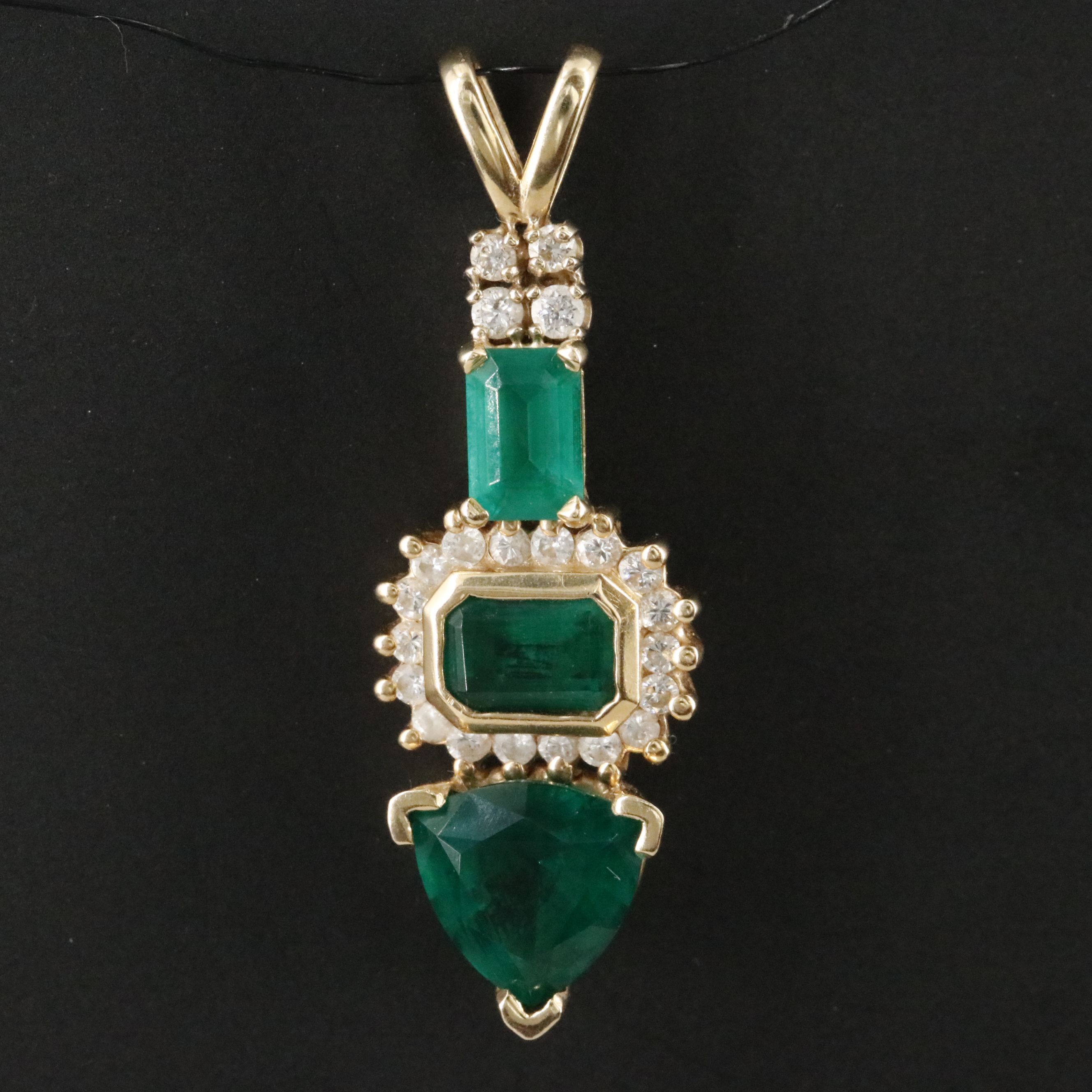14K Emerald and Diamond Pendant