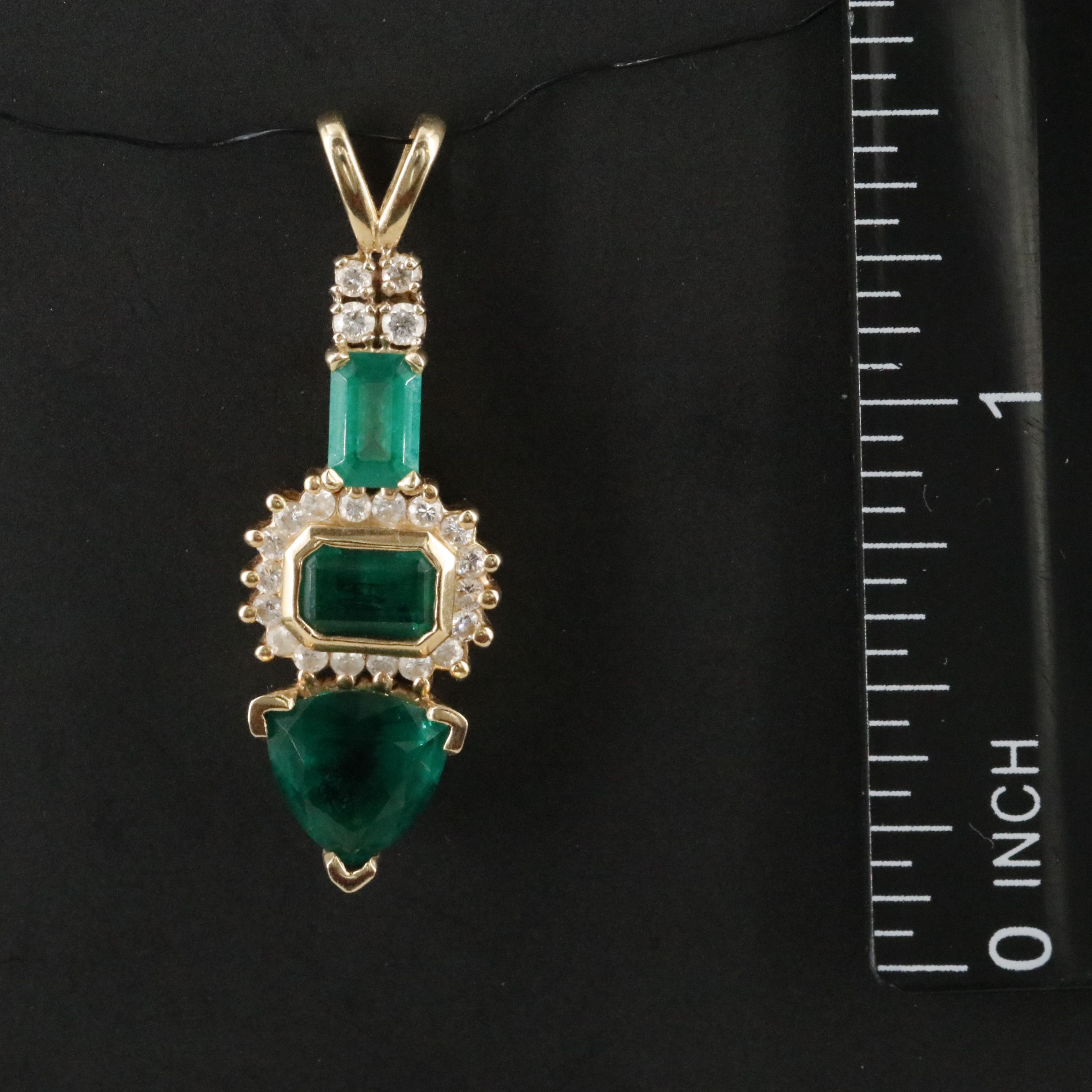 14K Emerald and Diamond Pendant