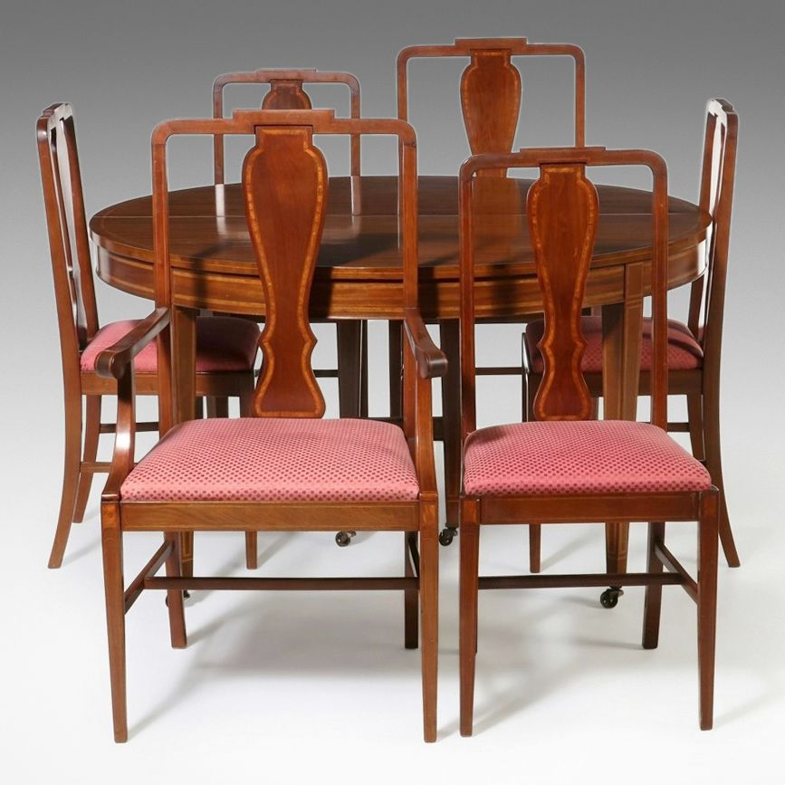 Seven-Piece Federal Style Inlaid Mahogany Dining Suite, Mid to Late 20th Century