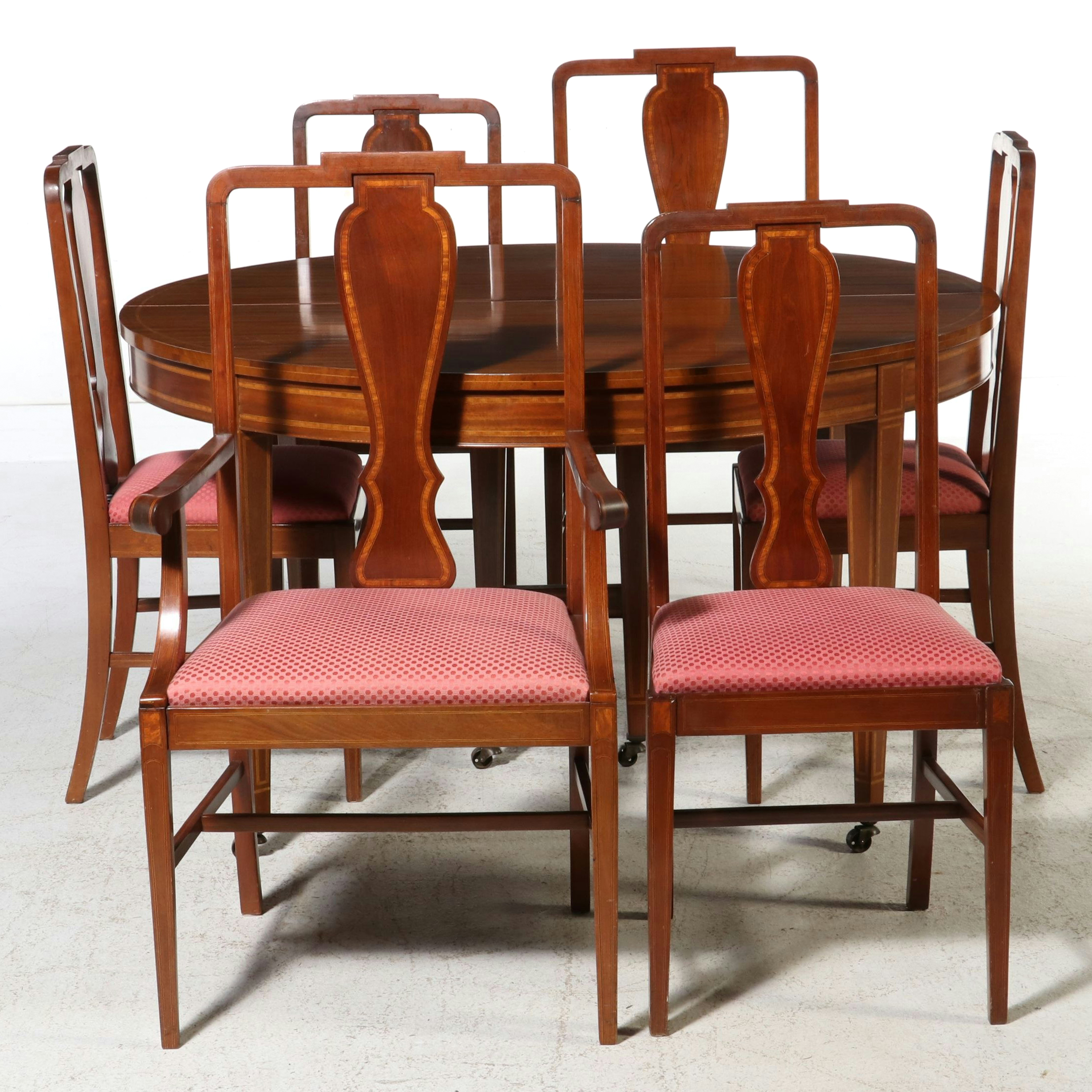 Seven-Piece Federal Style Inlaid Mahogany Dining Suite, Mid to Late 20th Century