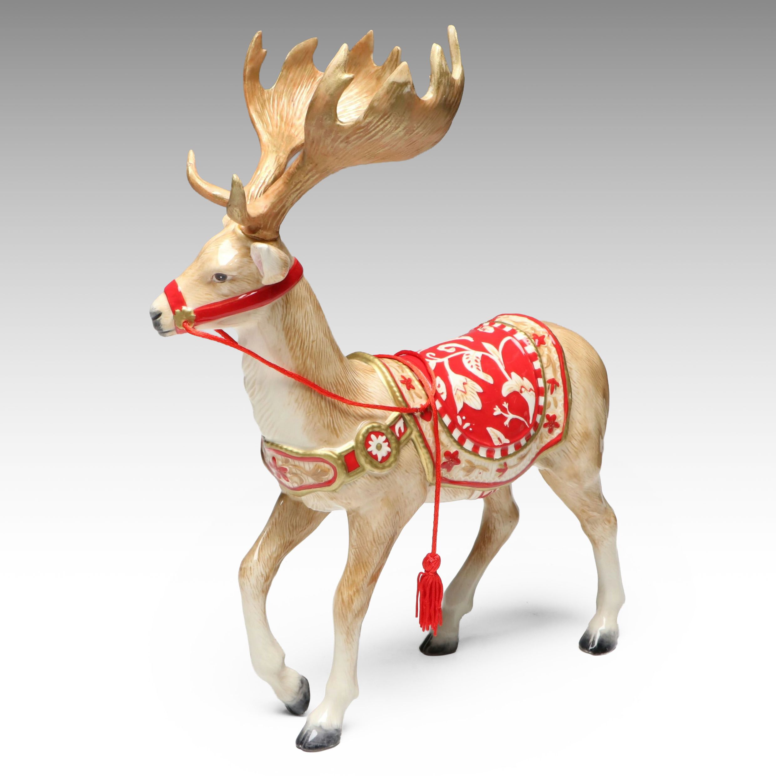 Fitz & Floyd "Town & Country" Ceramic Christmas Reindeer Figurine
