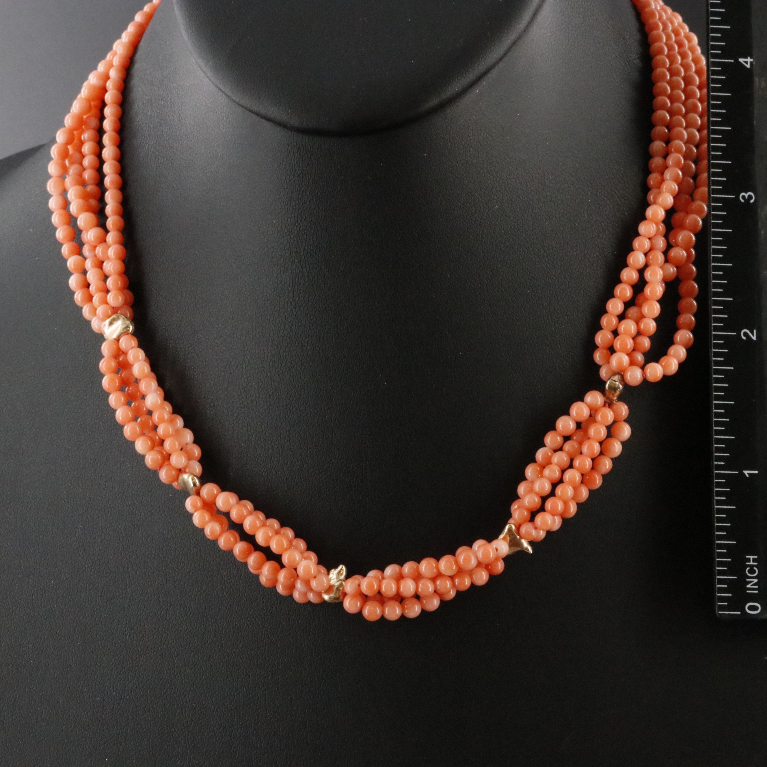 14K Coral Four Strand Necklace
