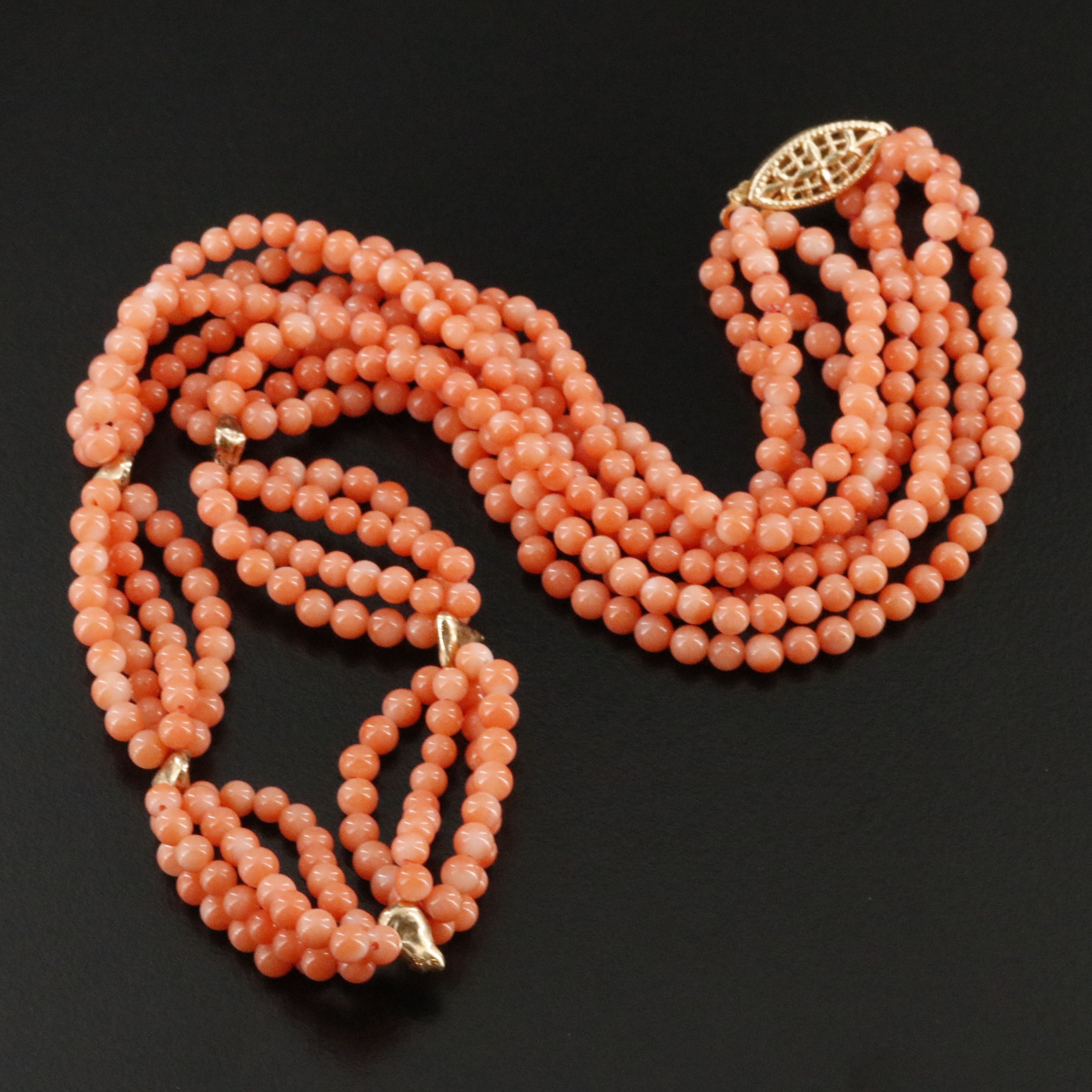 14K Coral Four Strand Necklace
