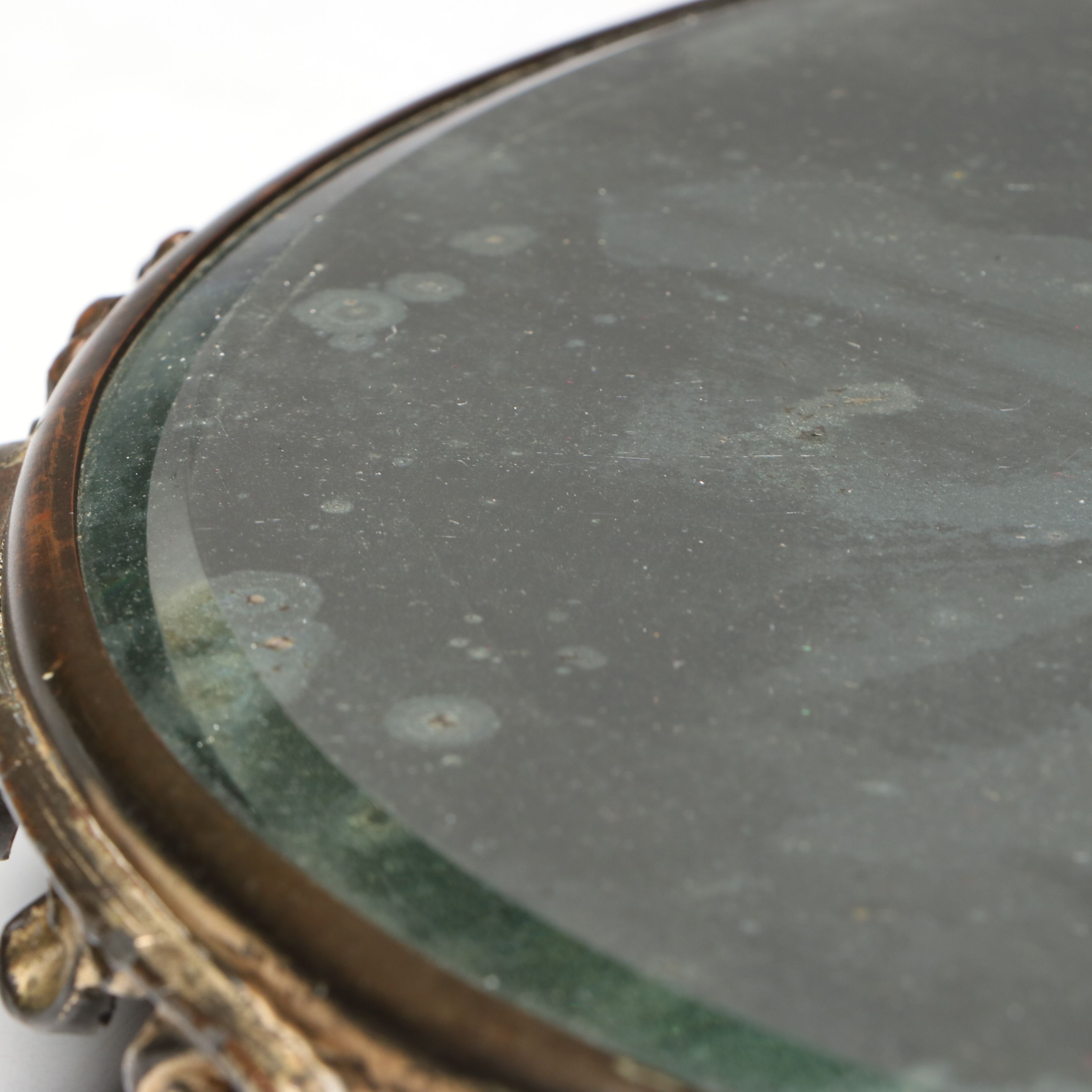 Rounded Filigree Mirror Tray with Fairy Lamp, Early to Mid-20th Century