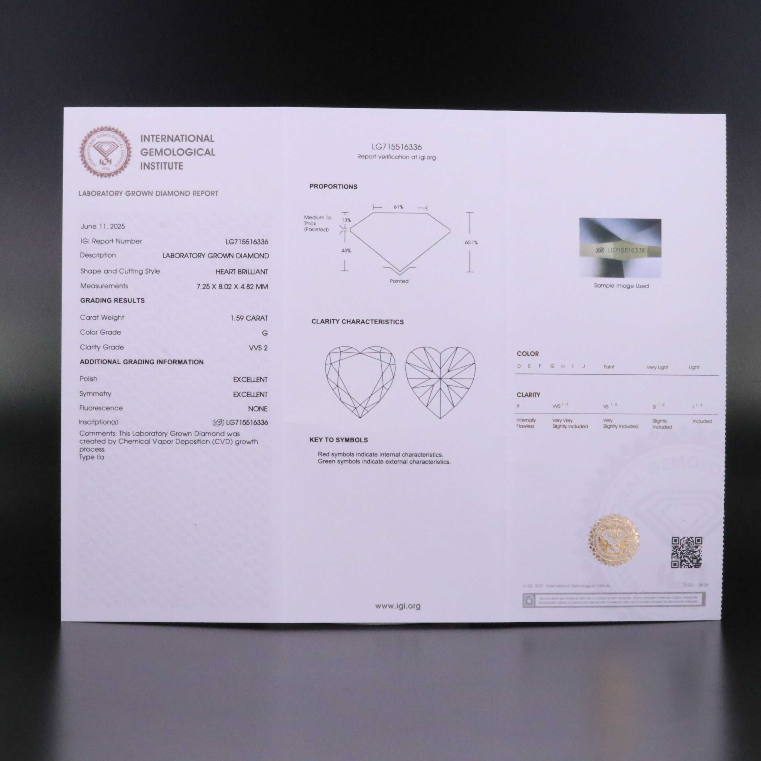 Loose 1.59 CT Lab Grown Diamond with IGI Report