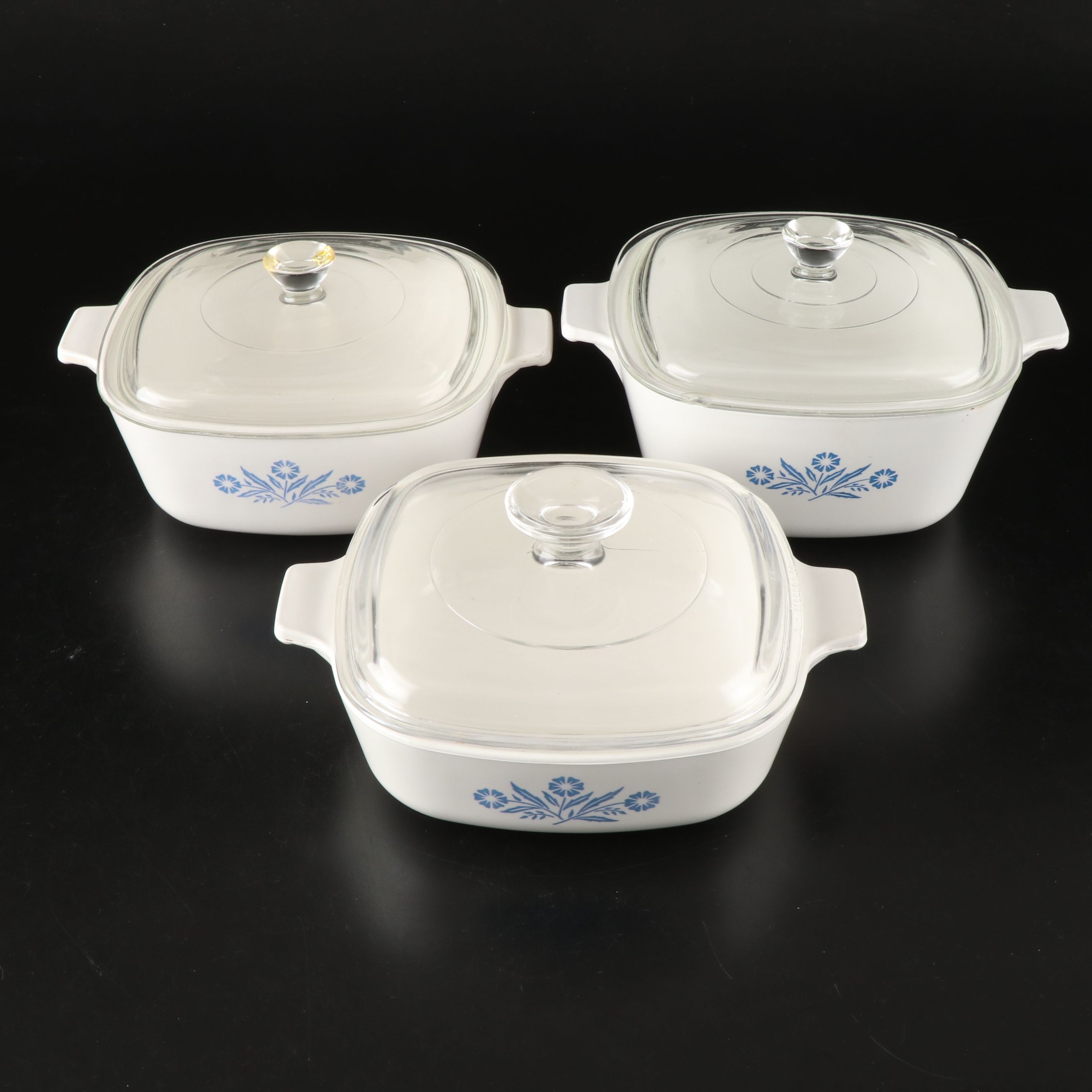 Corning Ware "Blue Cornflower" Pyroceram Casseroles and Detachable Pot Handles