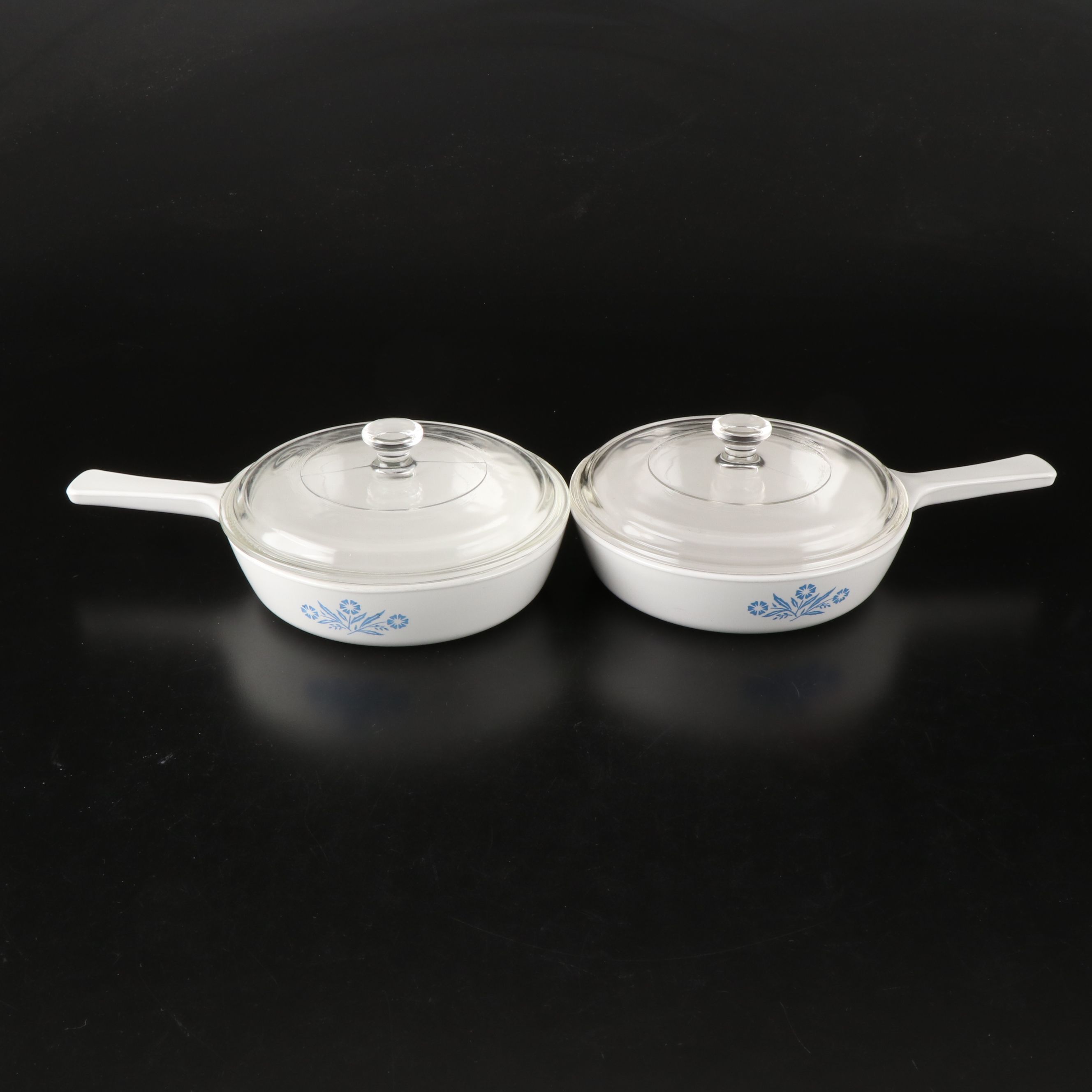 Corning Ware "Blue Cornflower" Pyroceram Casseroles and Detachable Pot Handles