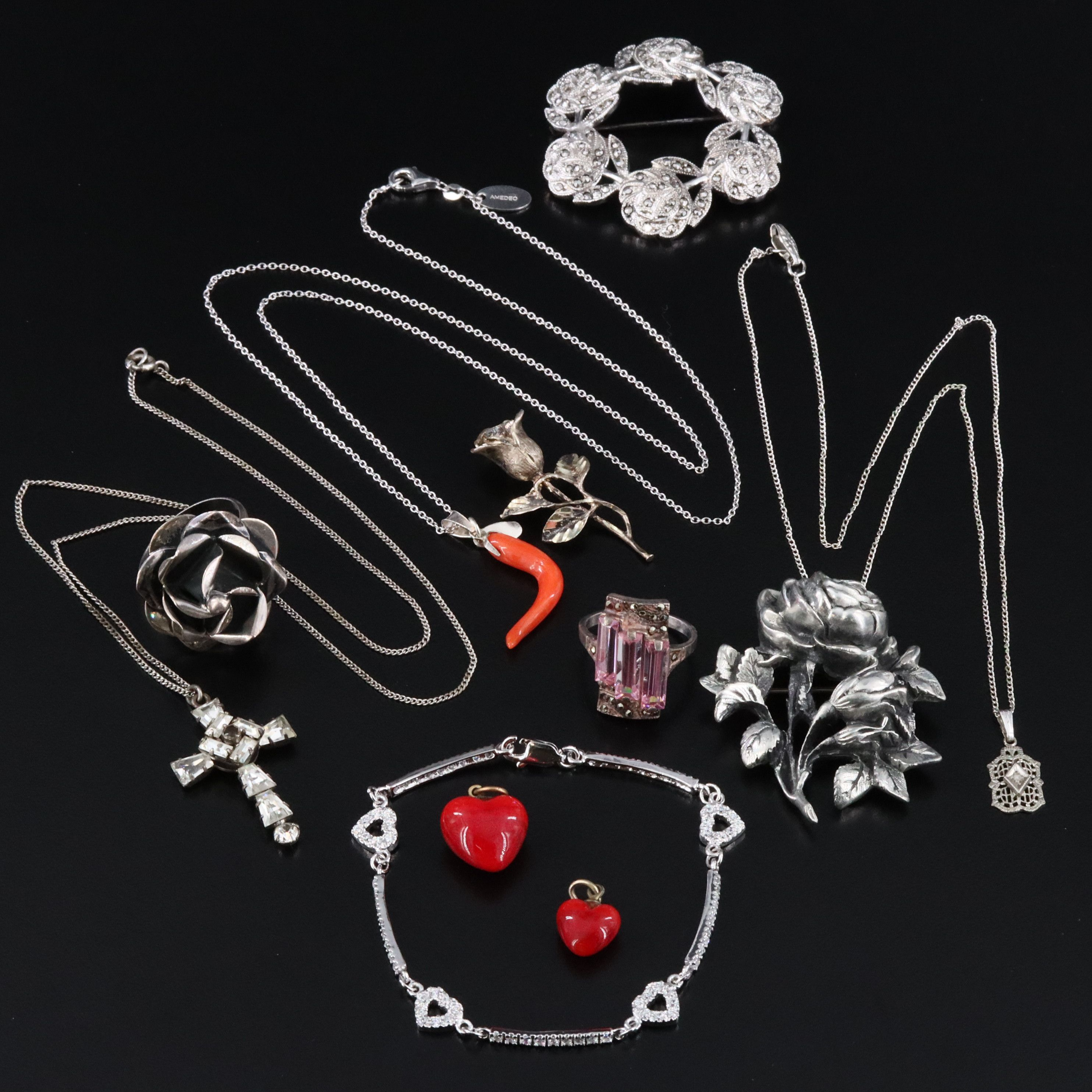 Coral, Rhinestones and Sterling Featured in Vintage Jewelry
