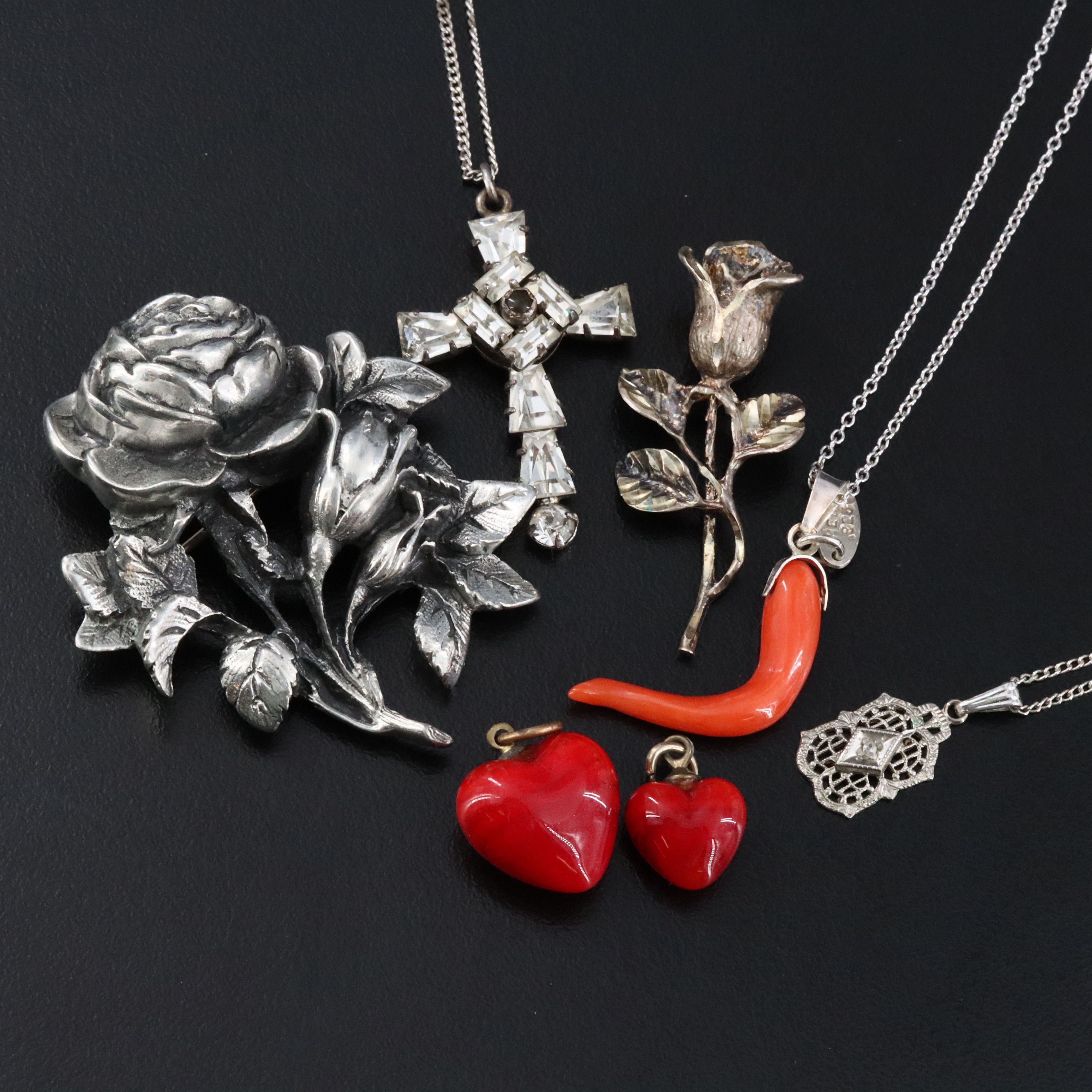 Coral, Rhinestones and Sterling Featured in Vintage Jewelry