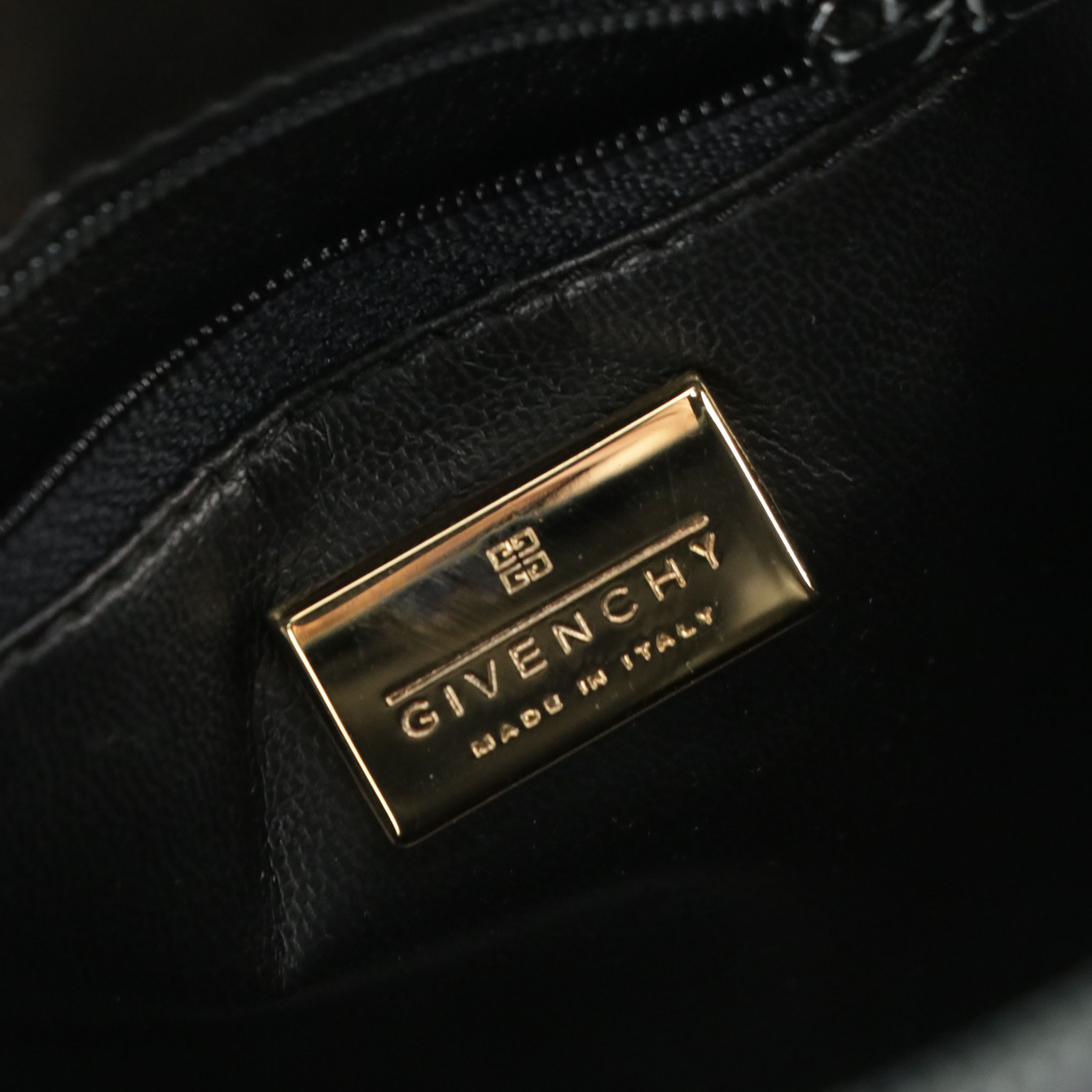 Givenchy Black Glazed Leather and Logo Cut-Out Dyed Calf Hair Top Handle Bag