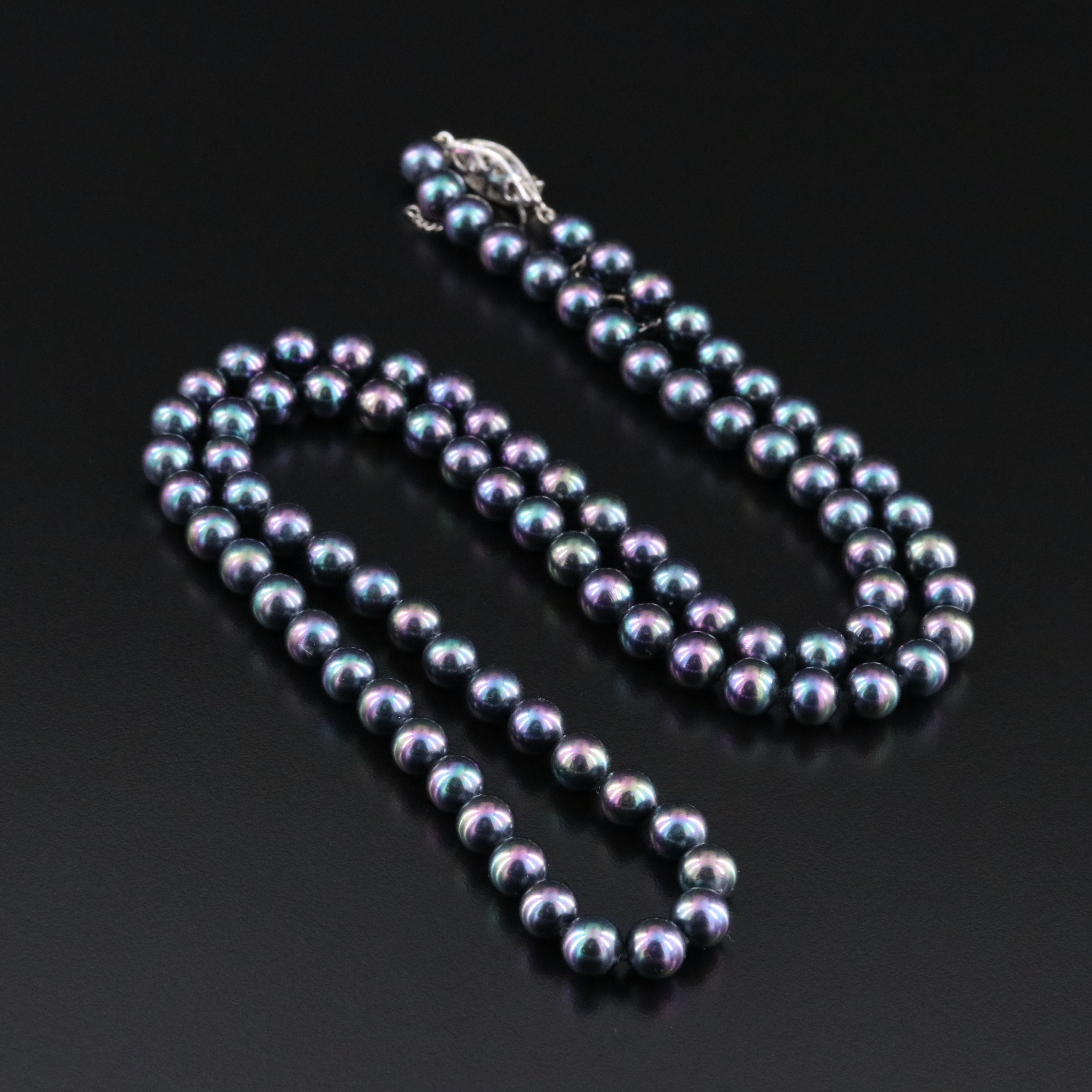 Faux Pearl and Glass Necklace with Sterling Clasp