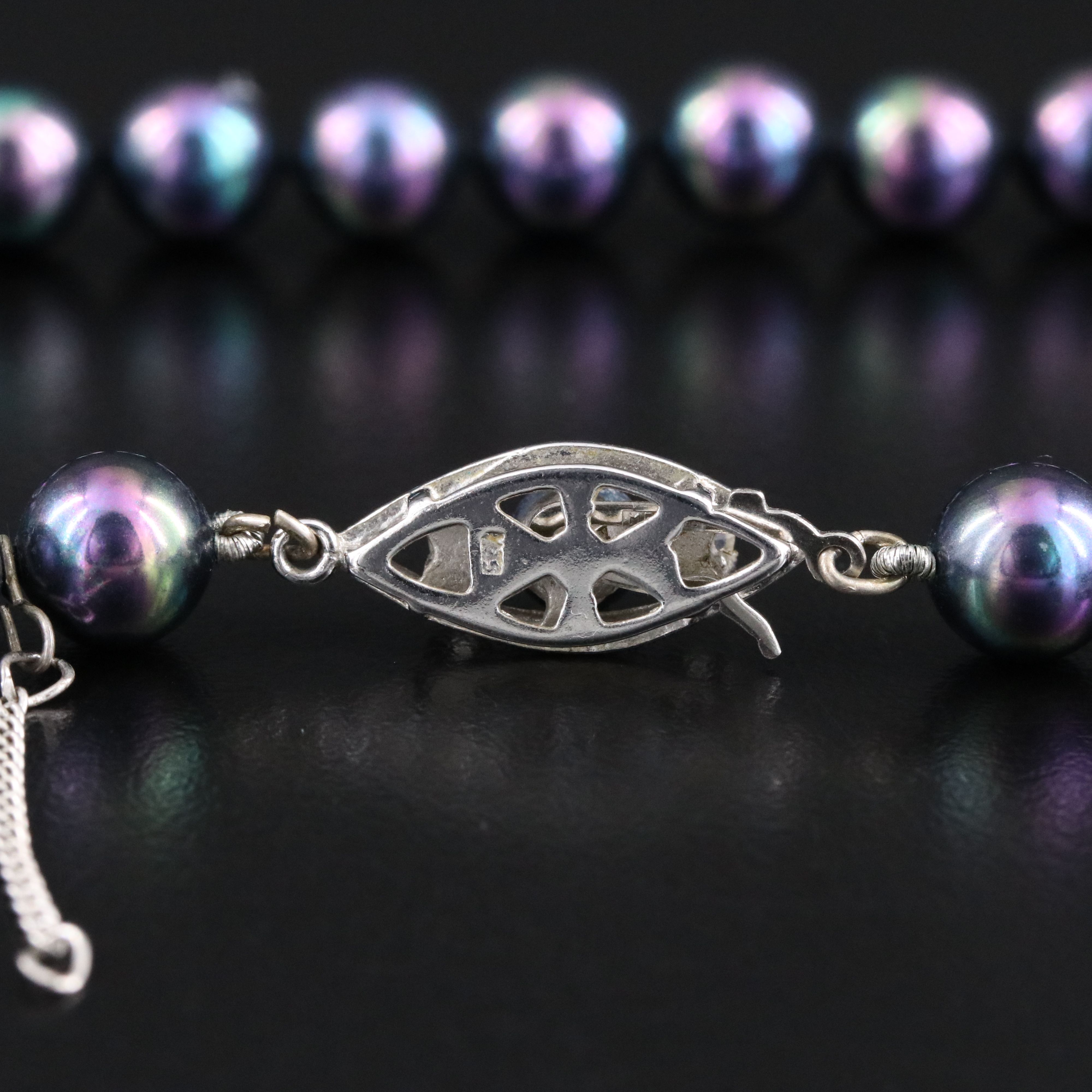 Faux Pearl and Glass Necklace with Sterling Clasp