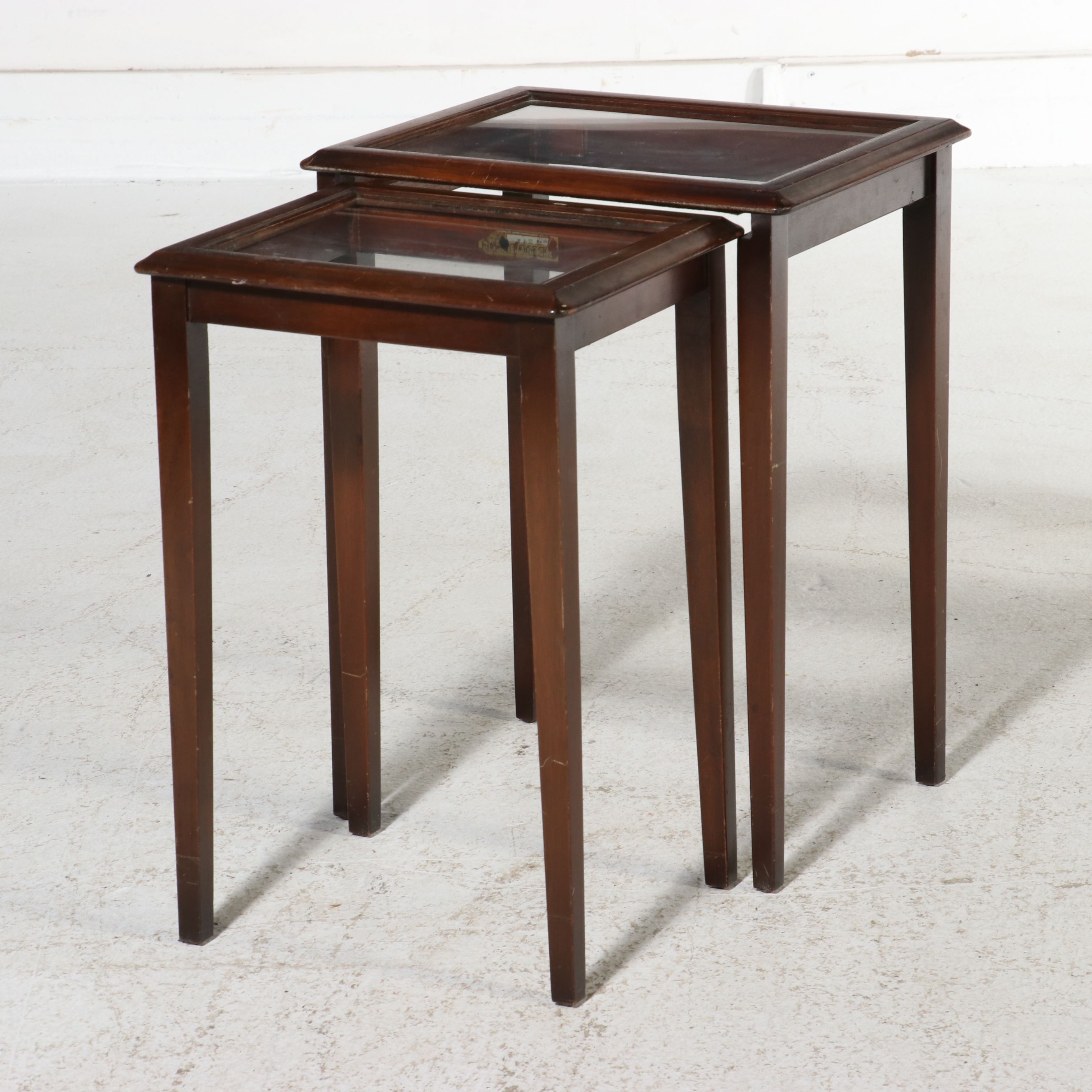 Ferguson Brothers Federal Style Mahogany and Glass Nesting Tables, Circa 1930