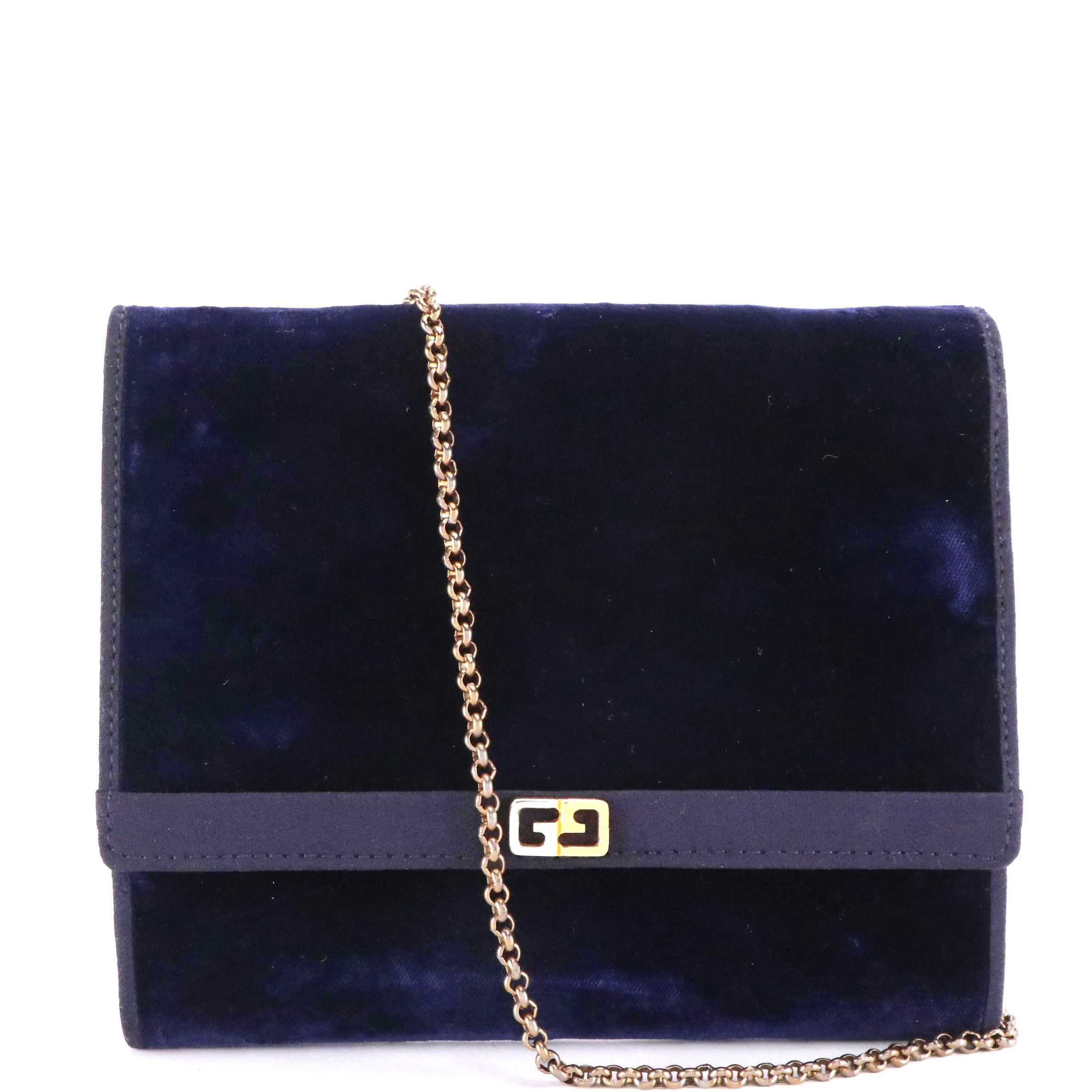 Gucci Navy Blue Velvet Foldover Shoulder Bag