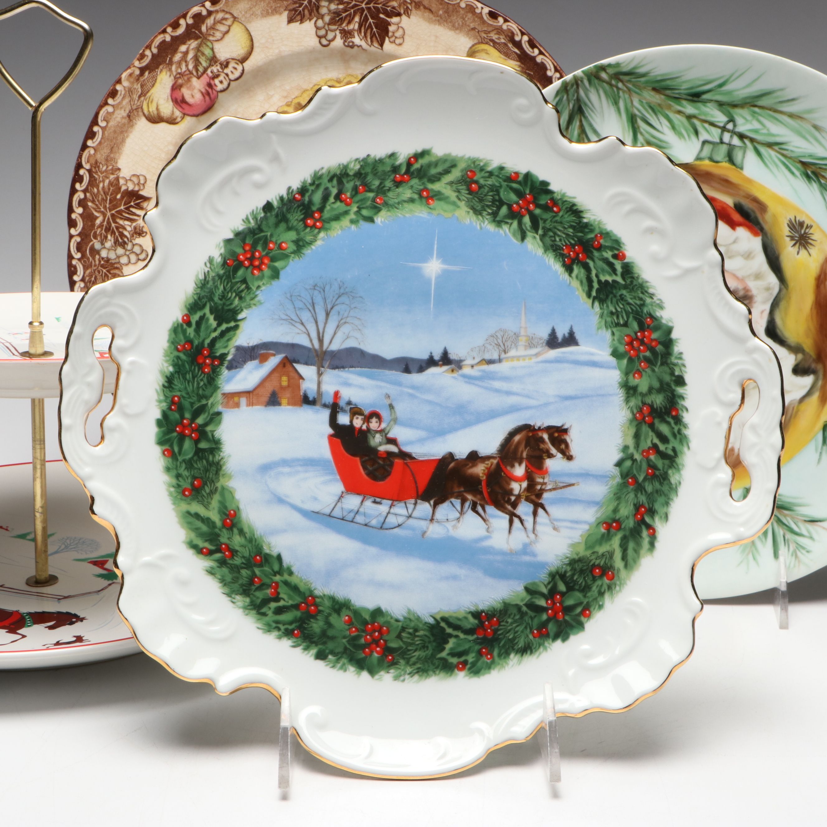Himark Tiered Server with "King Tom" and More Vintage Holiday Plates
