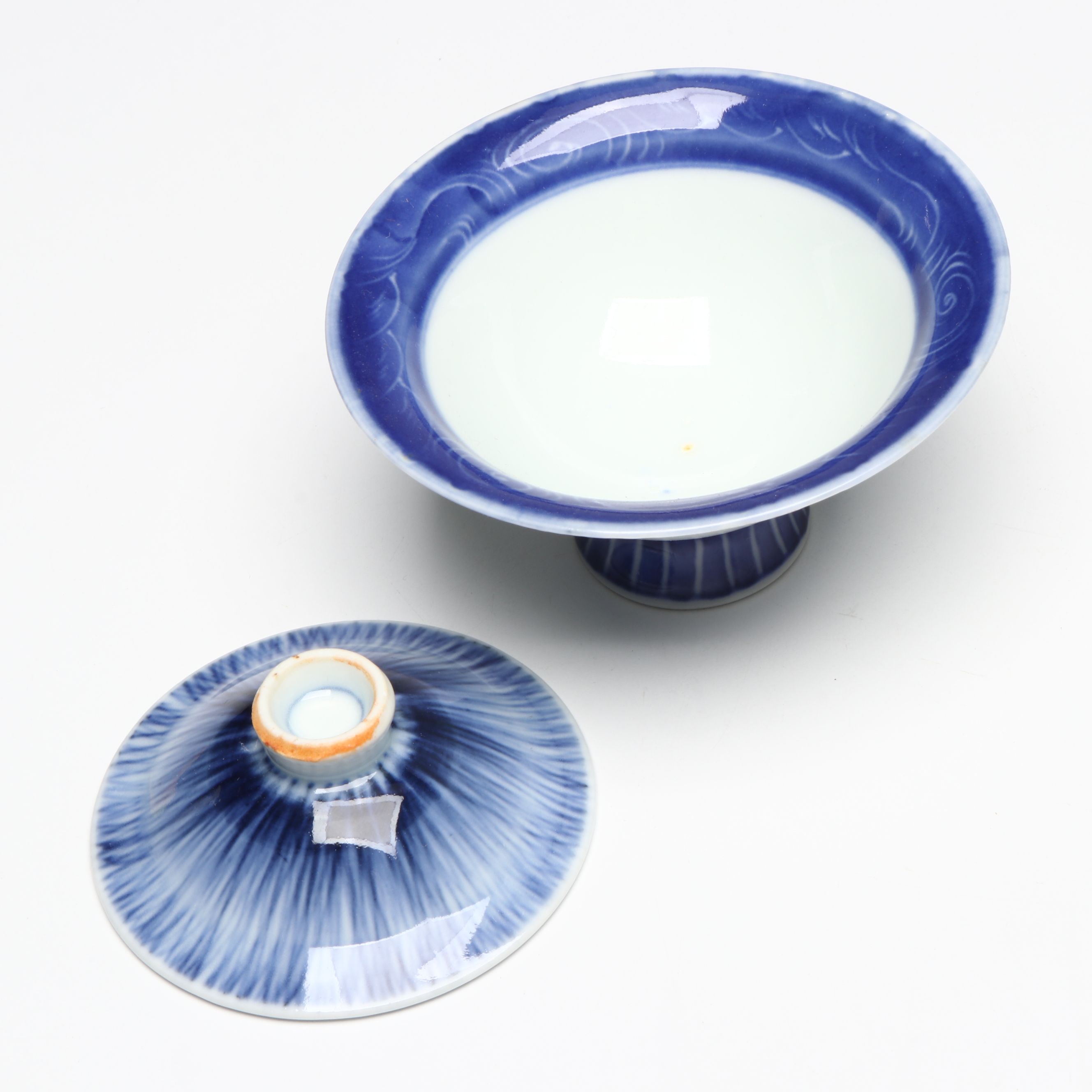 Japanese Blue and White Porcelain Sake Set, Lidded Chawan Bowls and More
