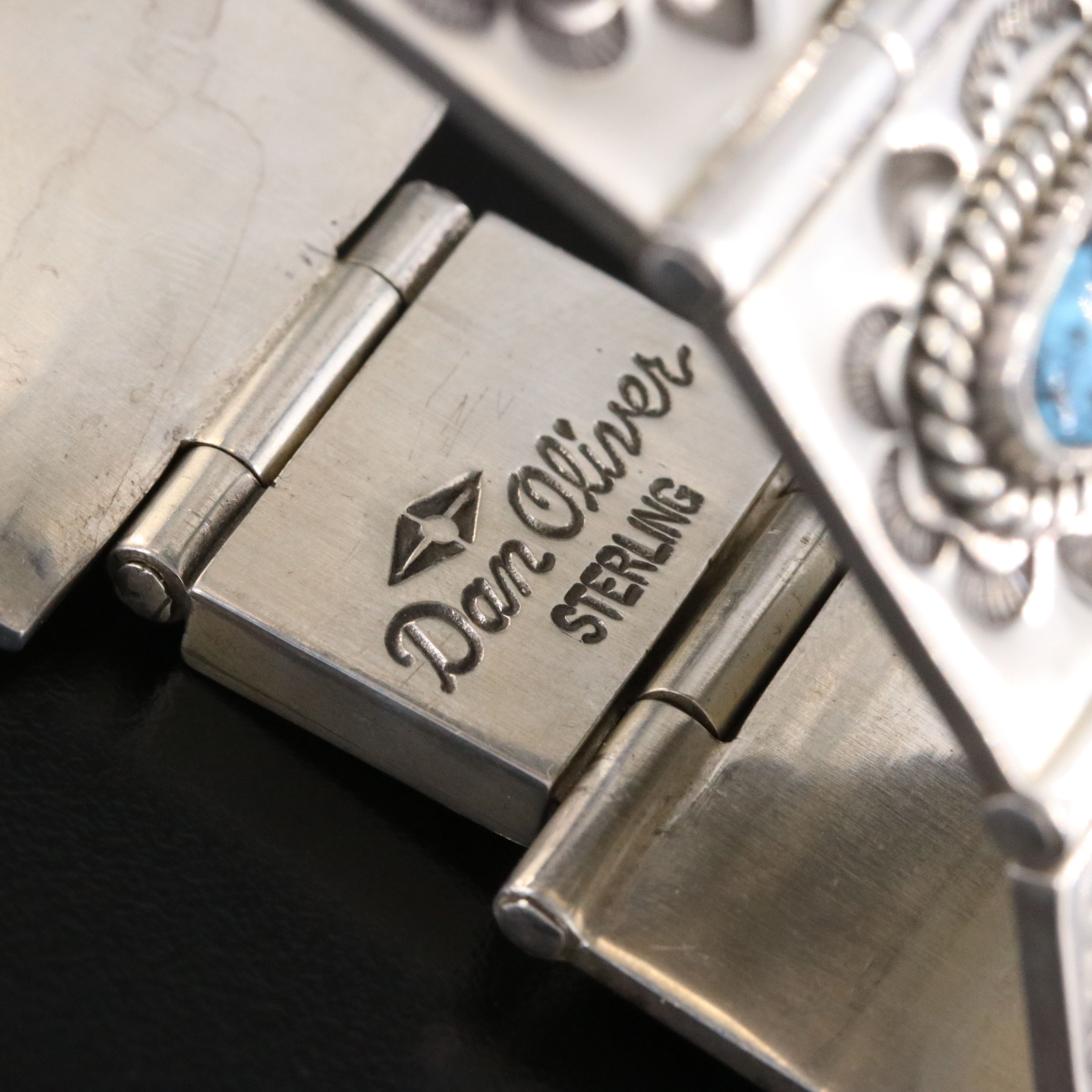 Dan Oliver Navajo Diné for Shades of the West Sterling Turquoise Panel Bracelet