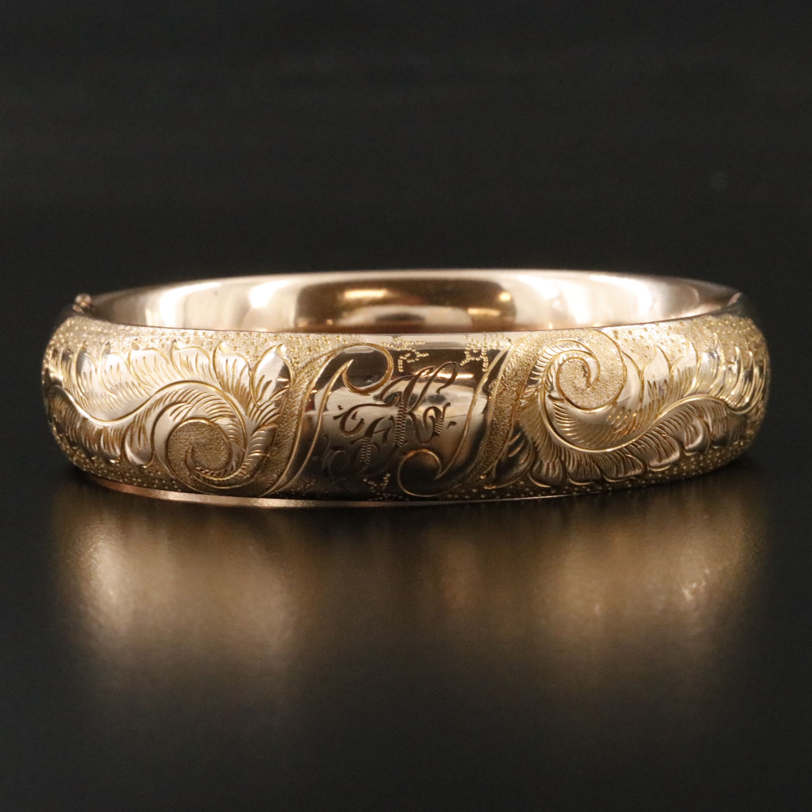 Antique Engraved and Stampwork Feather Bracelet