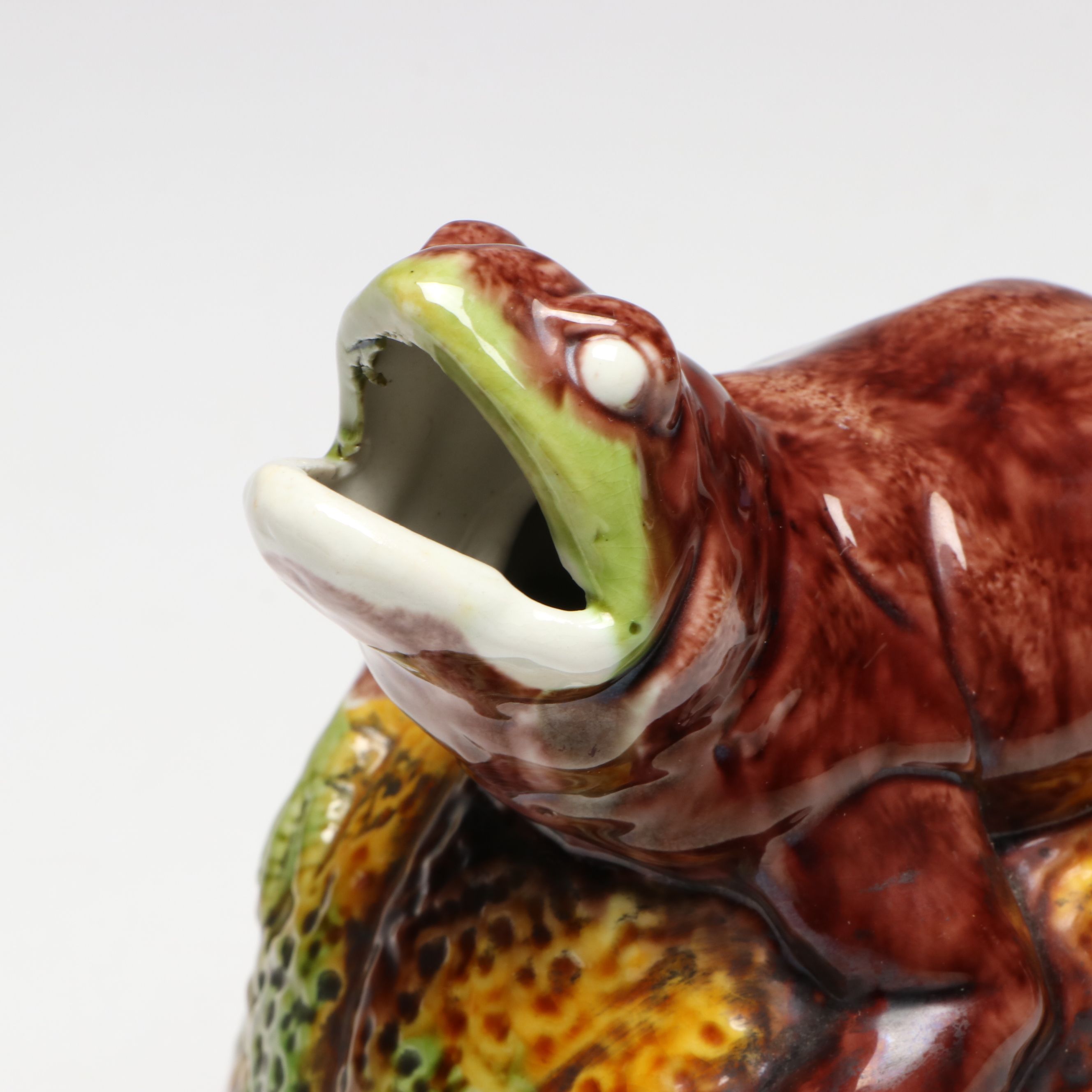 Majolica Frog on Melon Pitcher, Mid to Late 20th Century