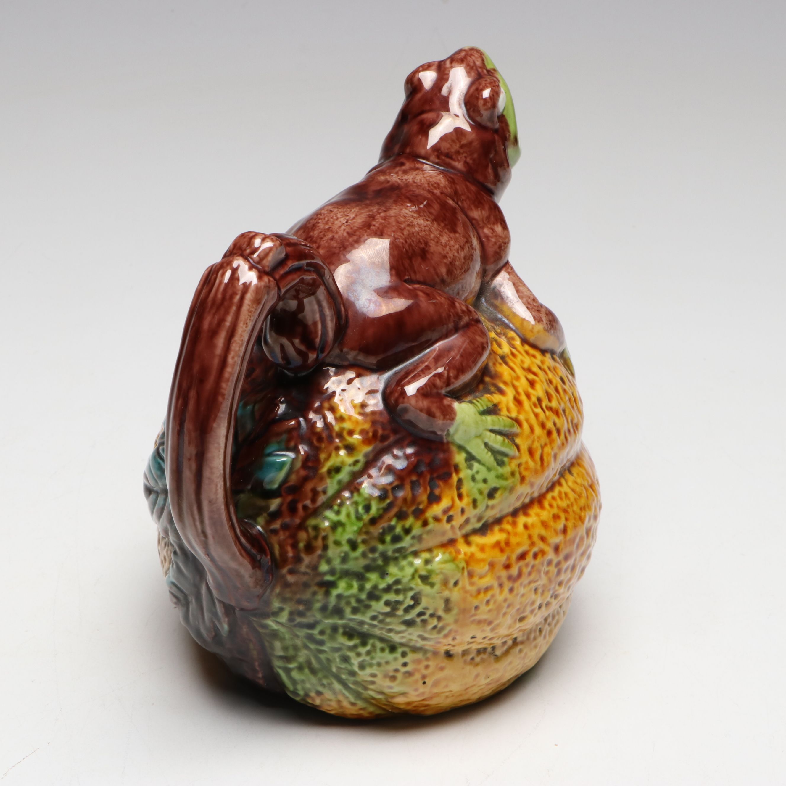 Majolica Frog on Melon Pitcher, Mid to Late 20th Century