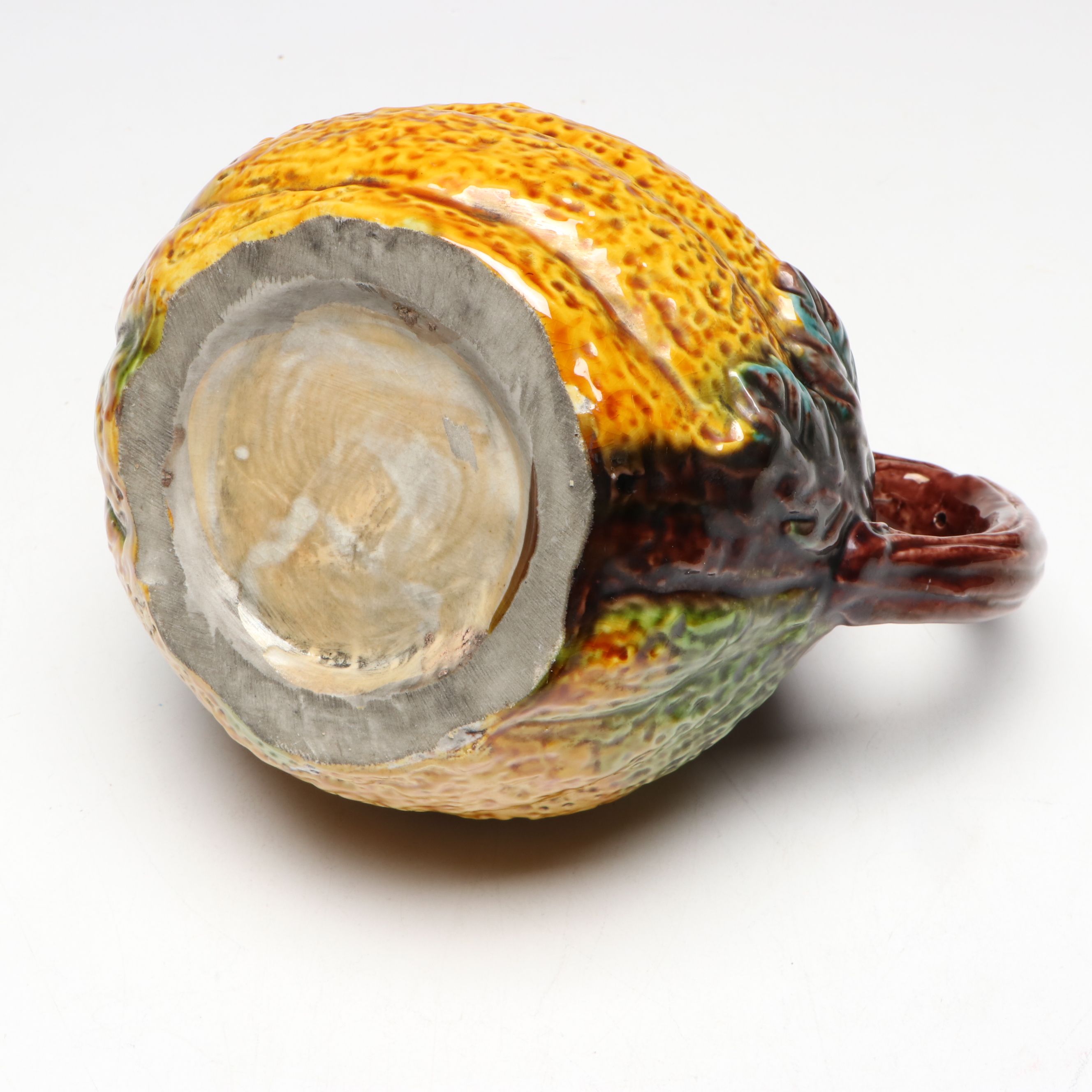 Majolica Frog on Melon Pitcher, Mid to Late 20th Century