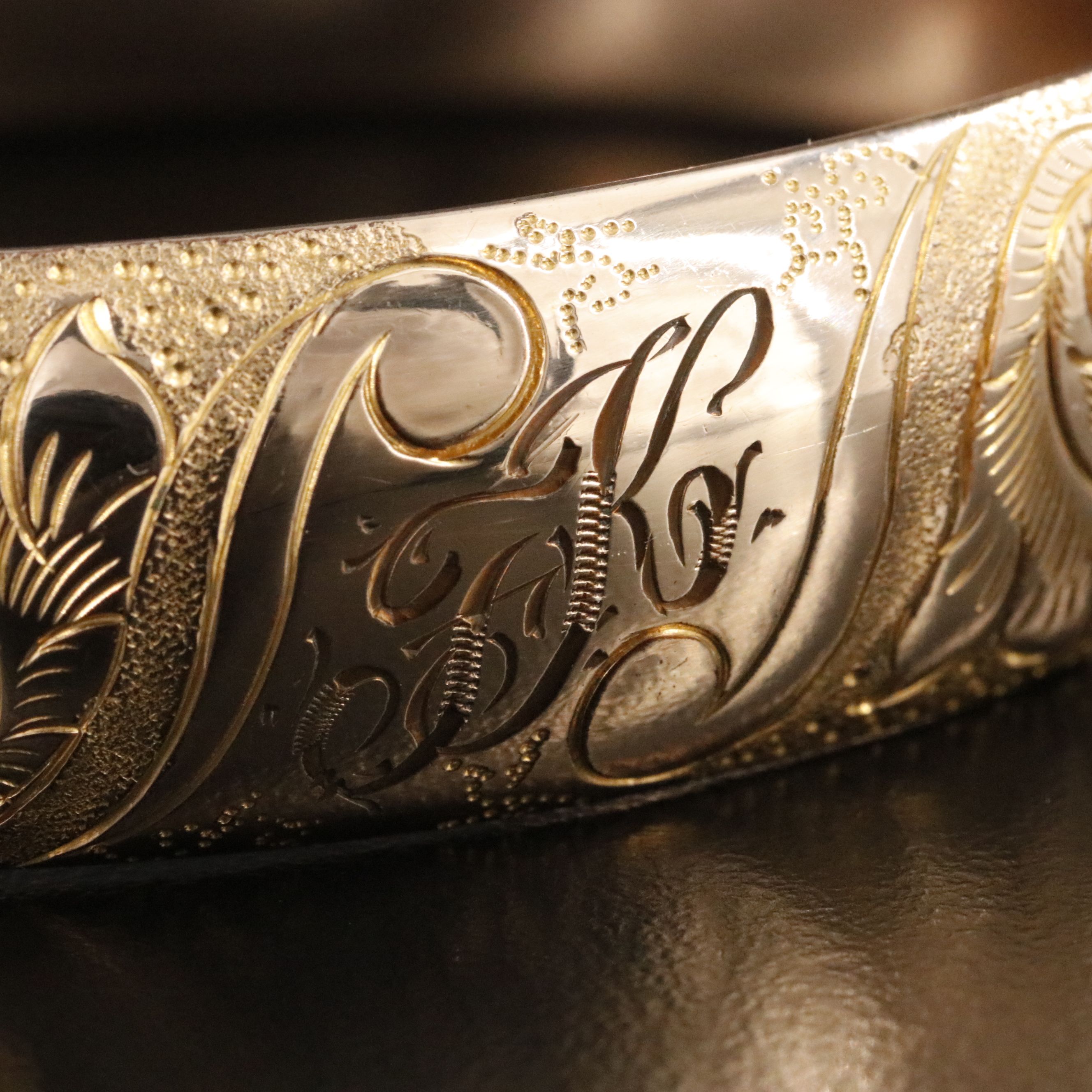 Antique Engraved and Stampwork Feather Bracelet