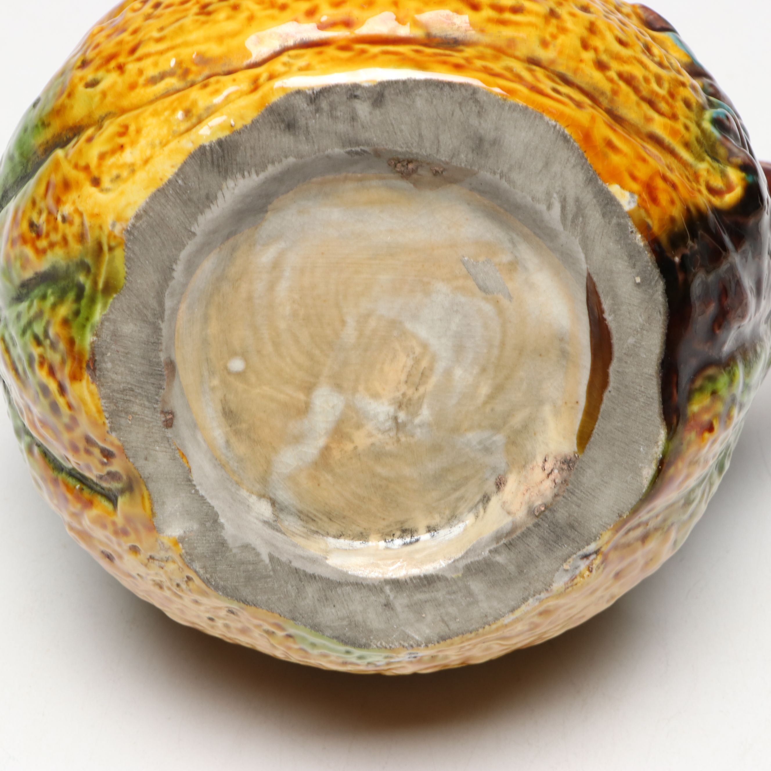 Majolica Frog on Melon Pitcher, Mid to Late 20th Century