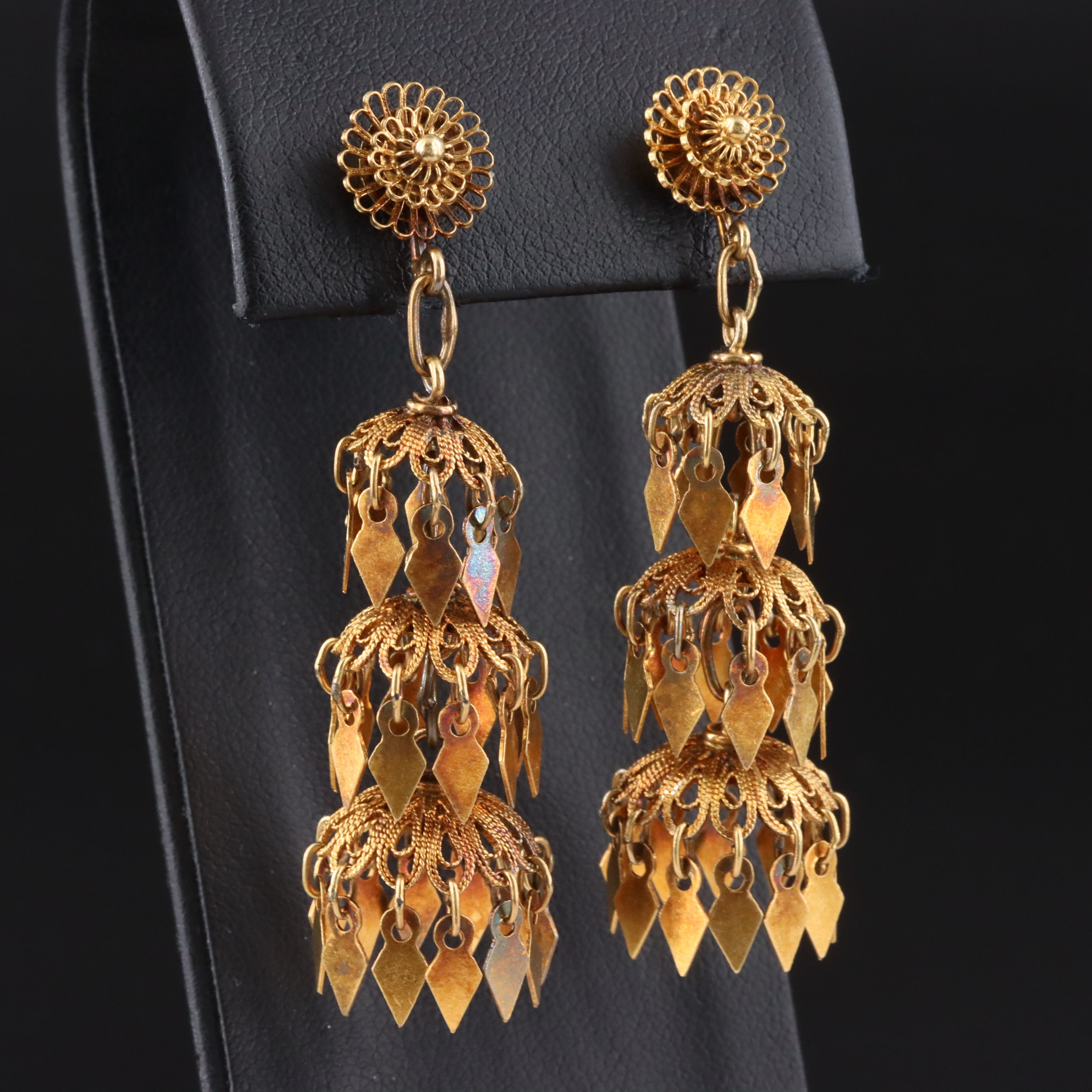 Vintage 10K and 14K Gold Jhumka Earrings