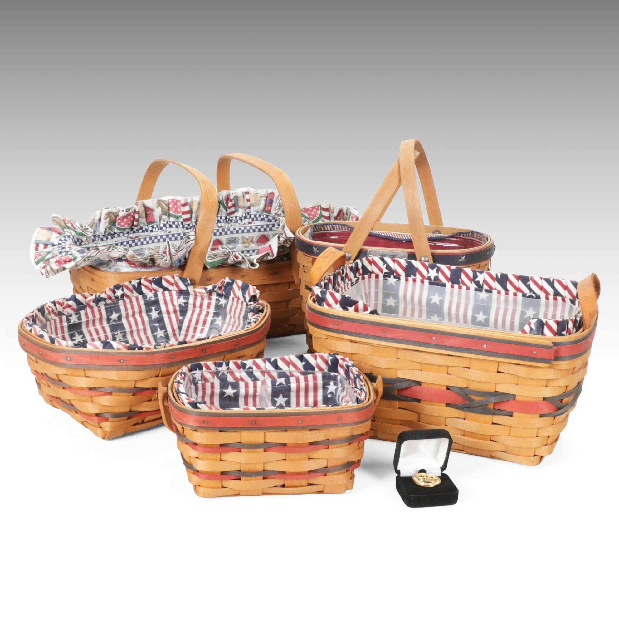 Longaberger "Bee Basket" with Other Patriotic Woven Baskets