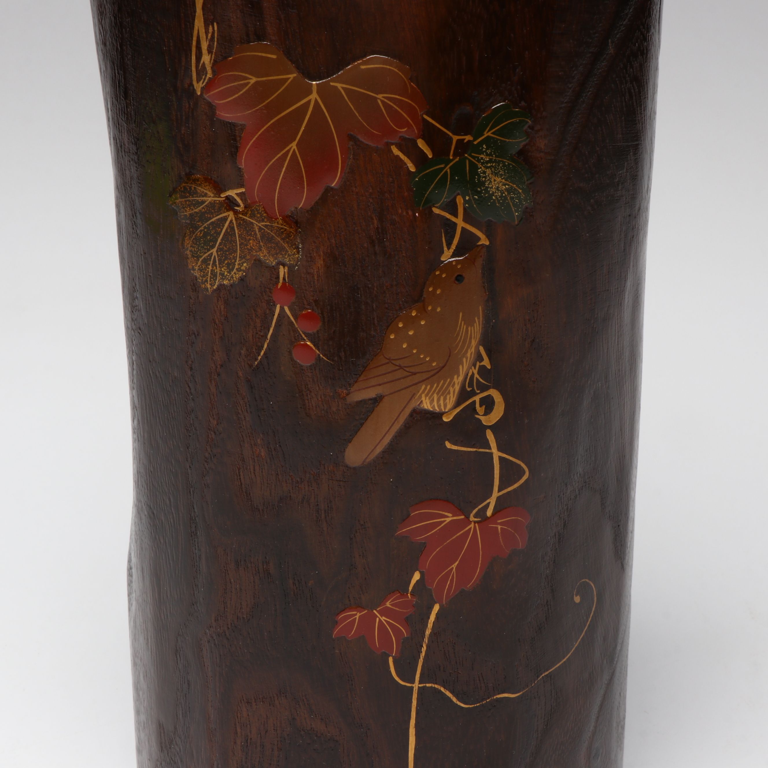 Japanese Paulownia Wood Vase with Copper Lining and Inlay