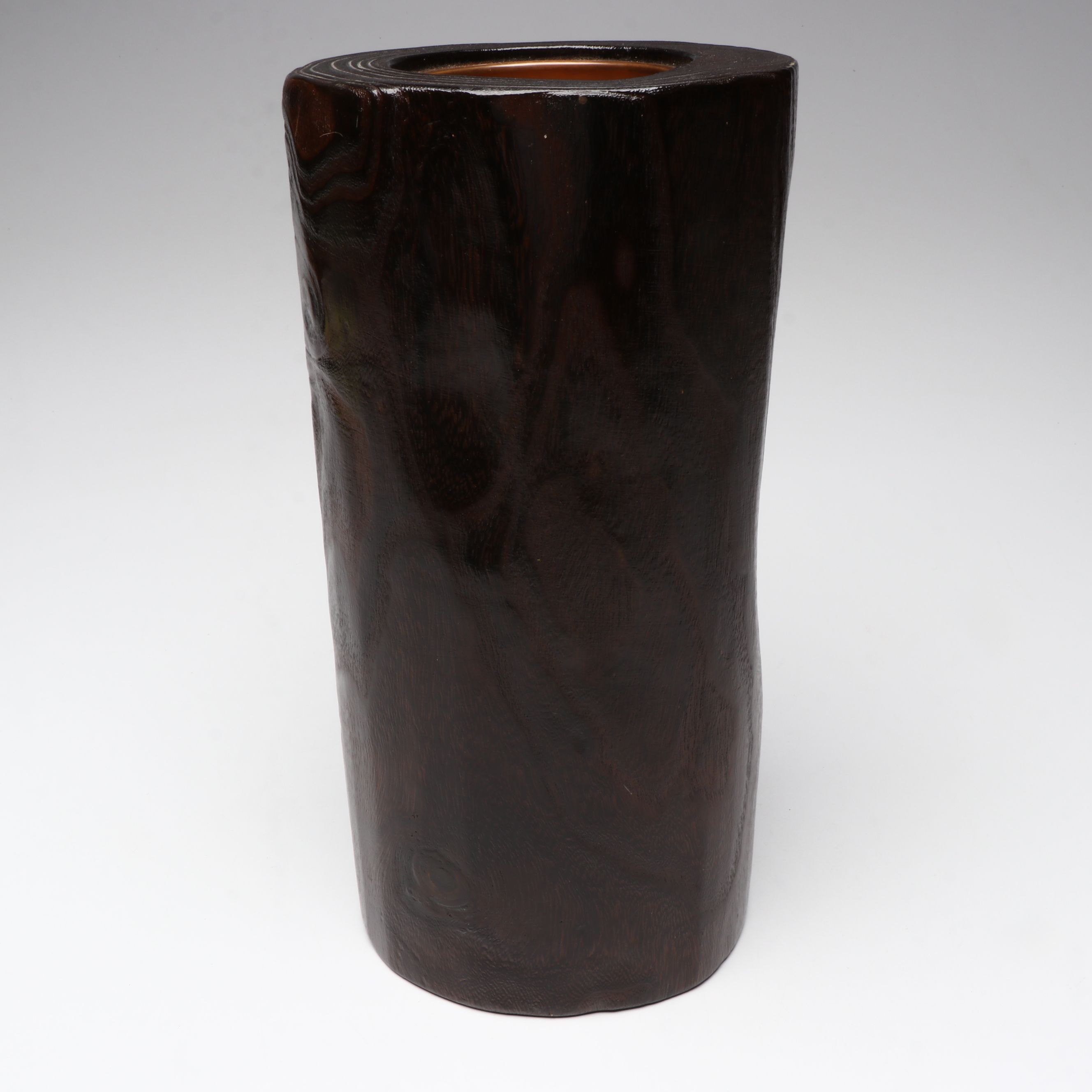 Japanese Paulownia Wood Vase with Copper Lining and Inlay