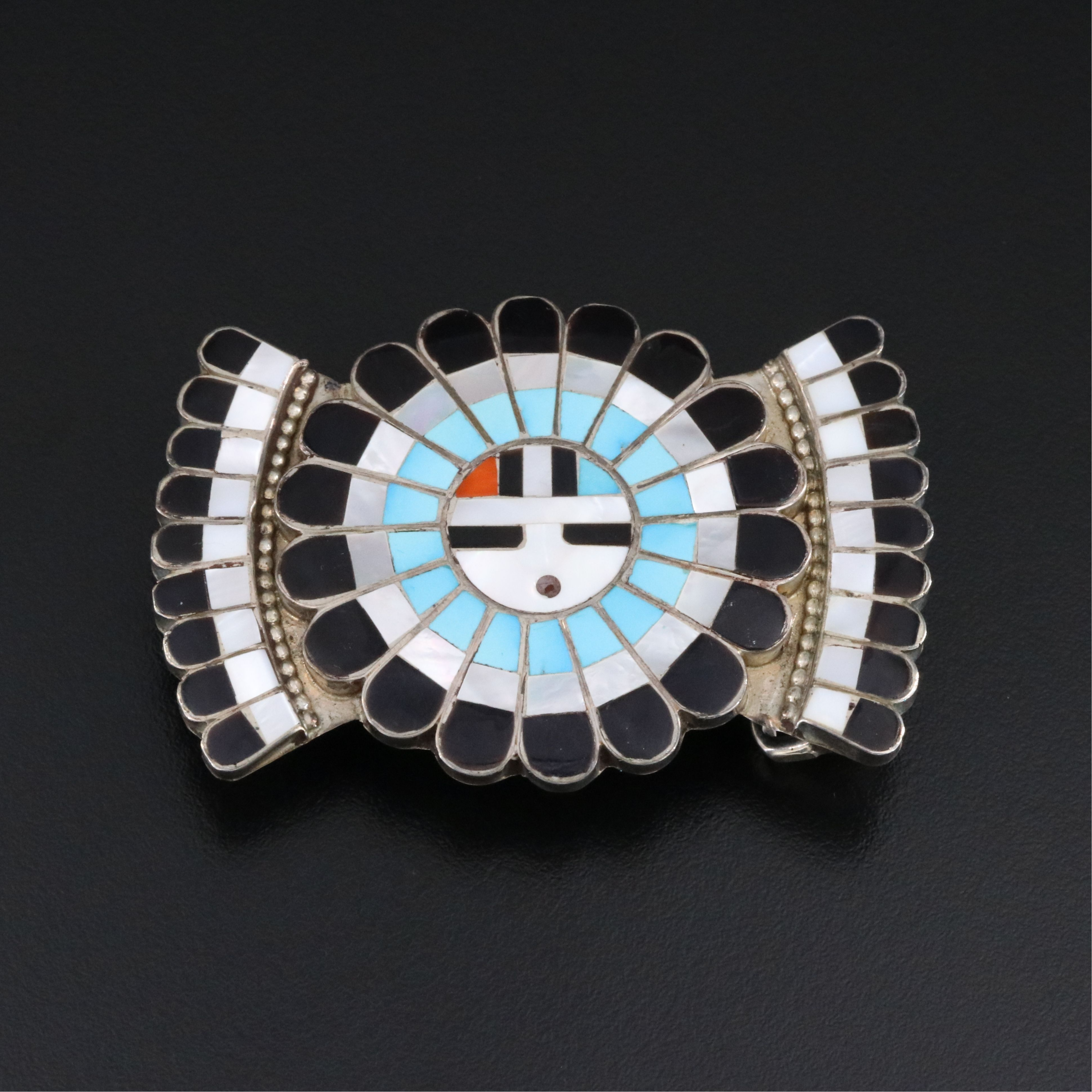 Jose & Dora Massie Zuni Sterling Stone Inlay Sunface Belt Buckle