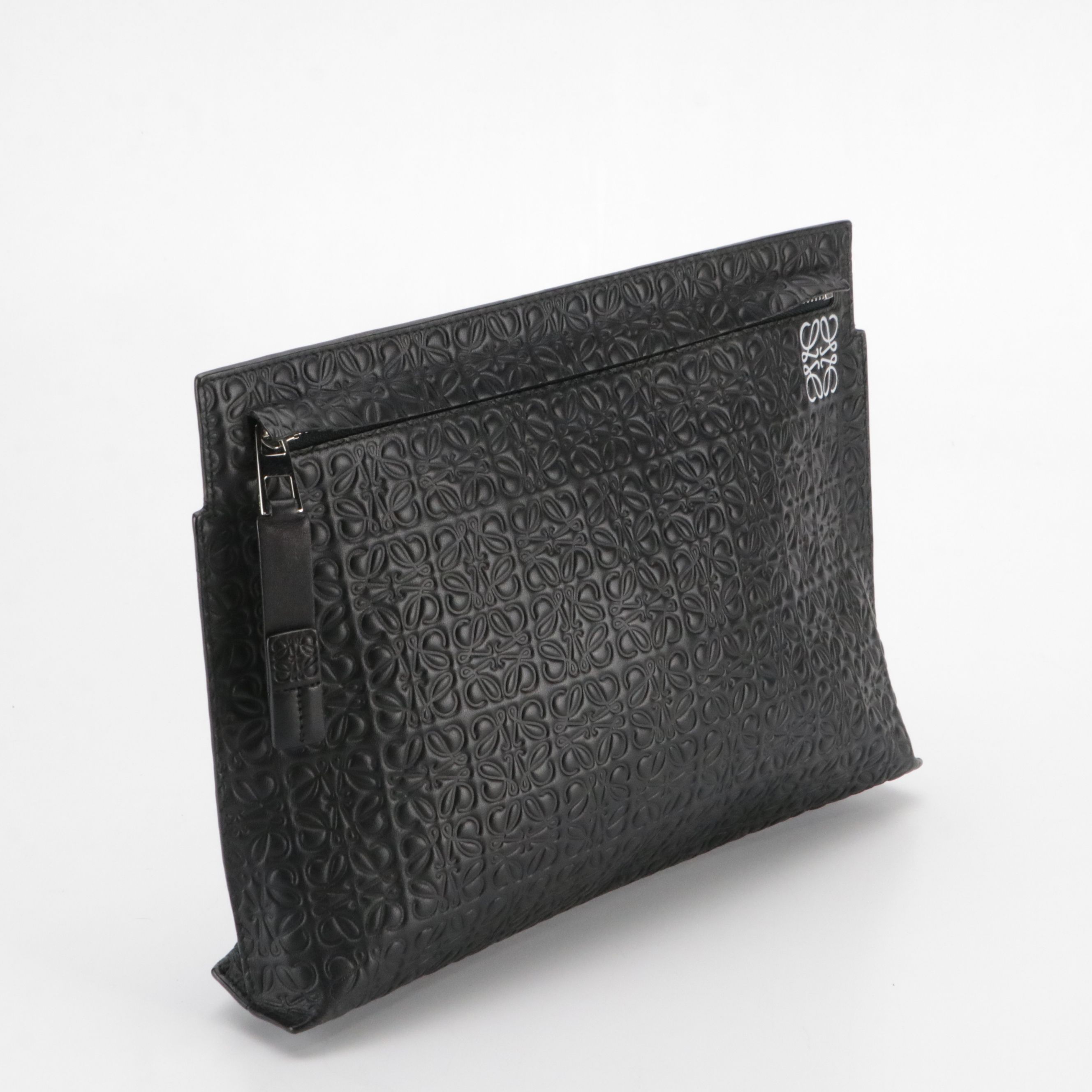 Loewe Repeat T Pouch in Black Anagram Embossed Leather