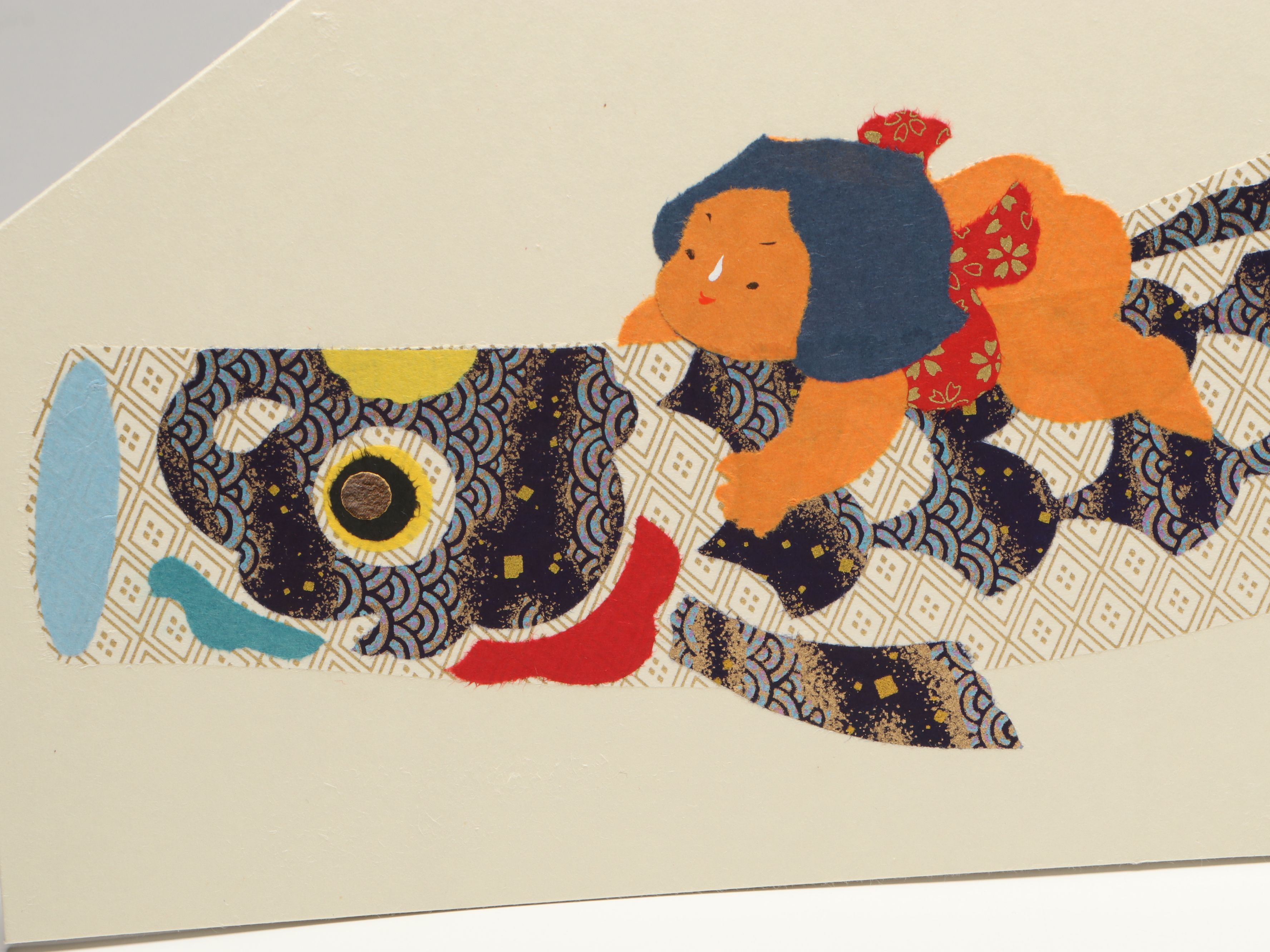 Japanese Koinobori Harie Paper Cutout Folding Board and Cat Wall Hanging