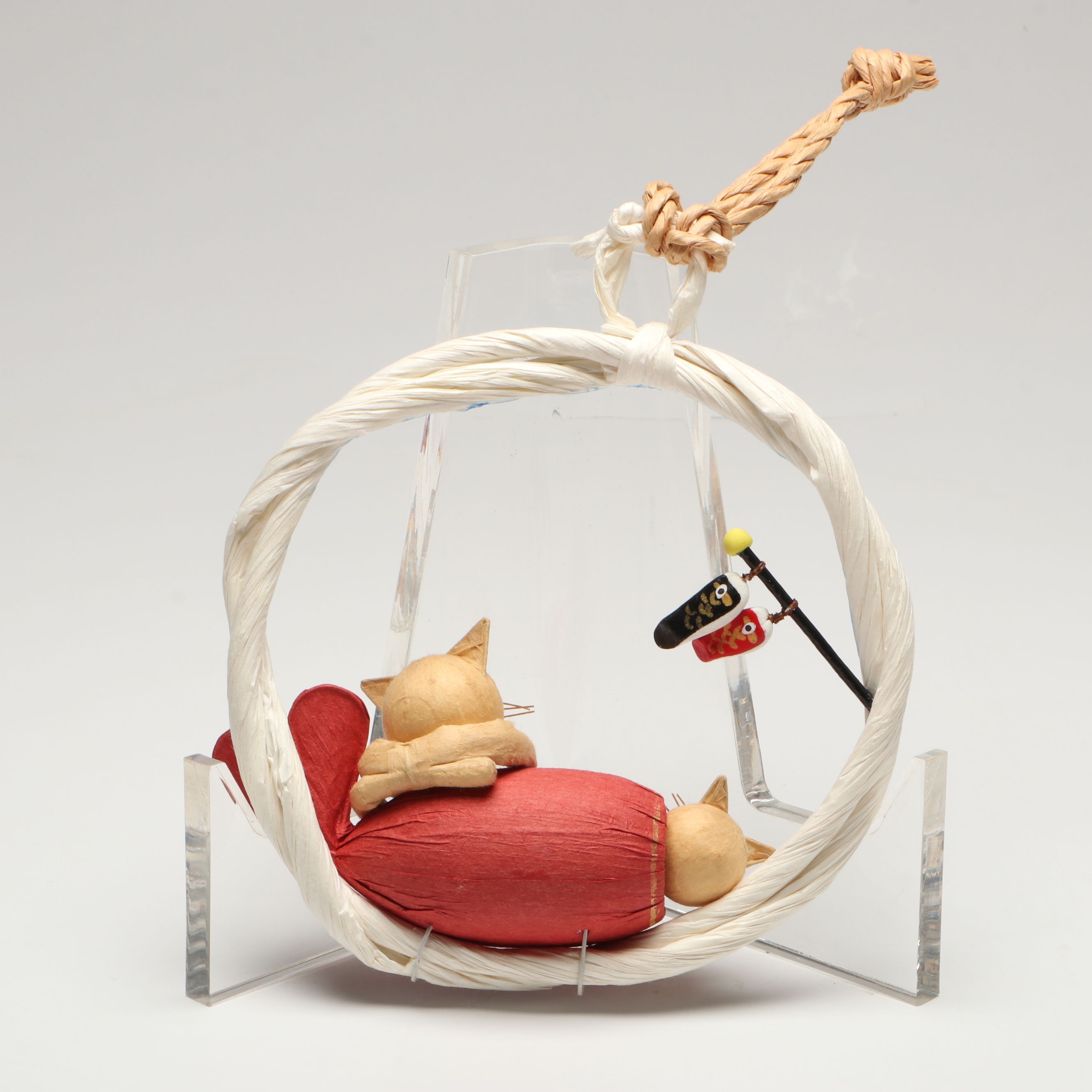 Japanese Koinobori Harie Paper Cutout Folding Board and Cat Wall Hanging