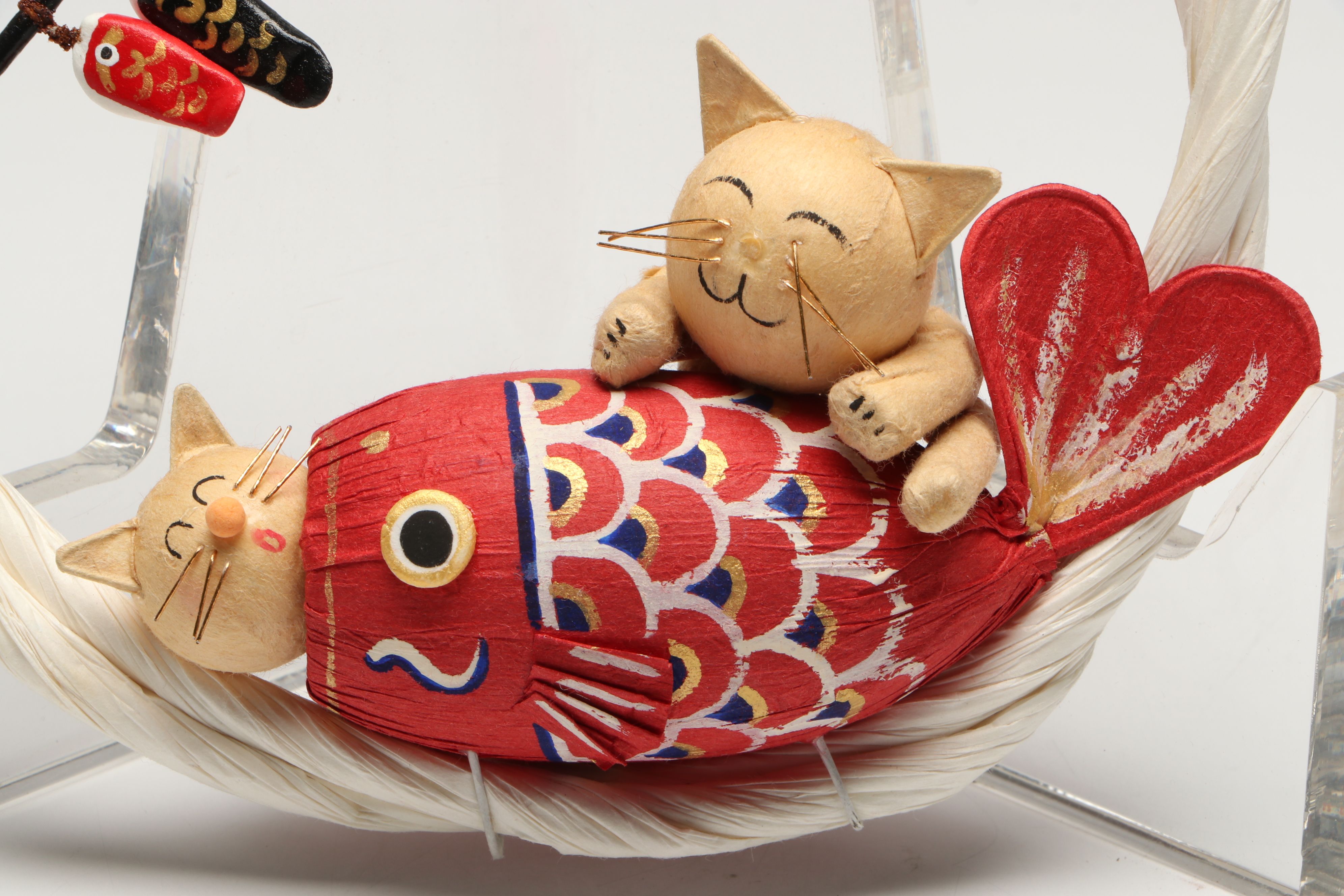 Japanese Koinobori Harie Paper Cutout Folding Board and Cat Wall Hanging