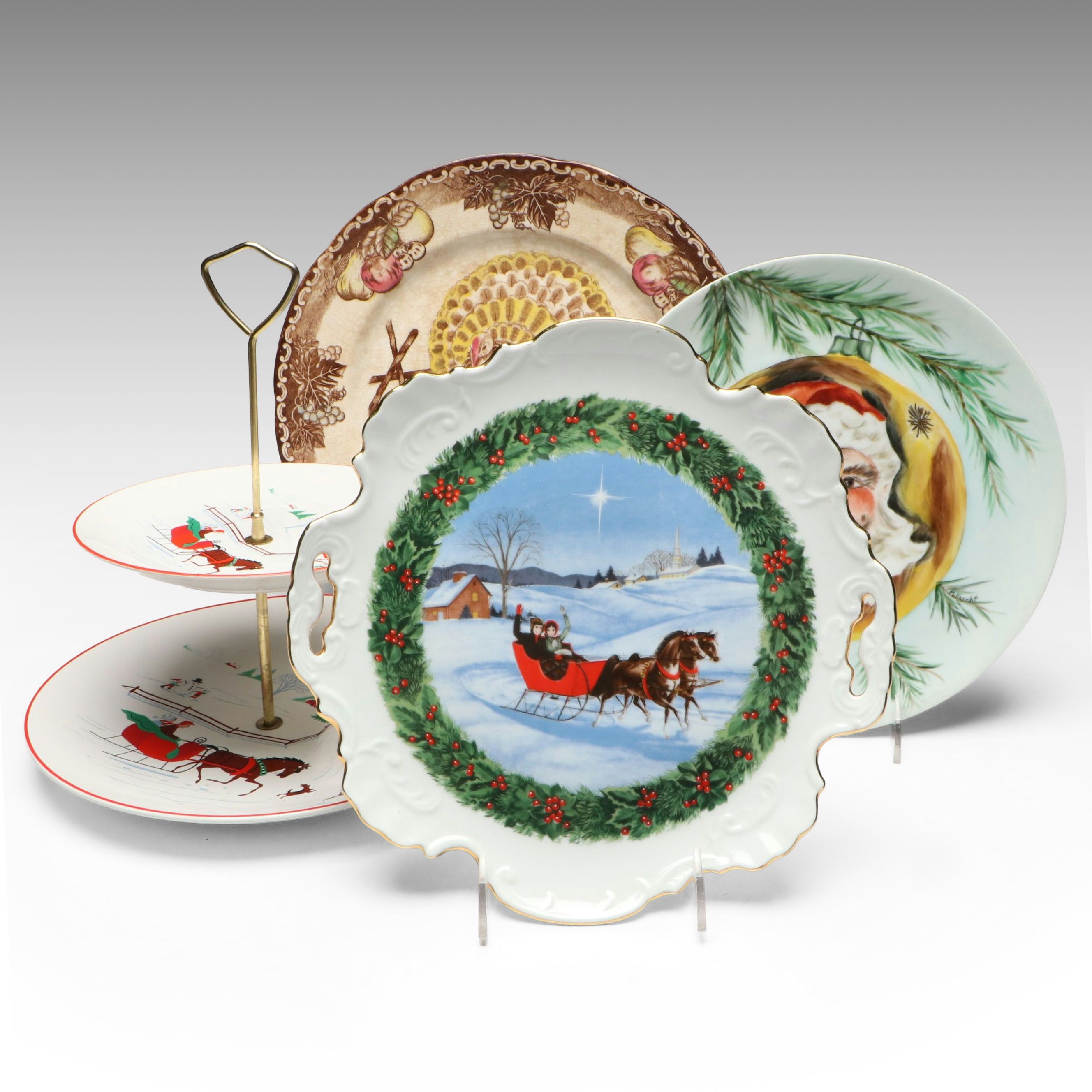 Himark Tiered Server with "King Tom" and More Vintage Holiday Plates