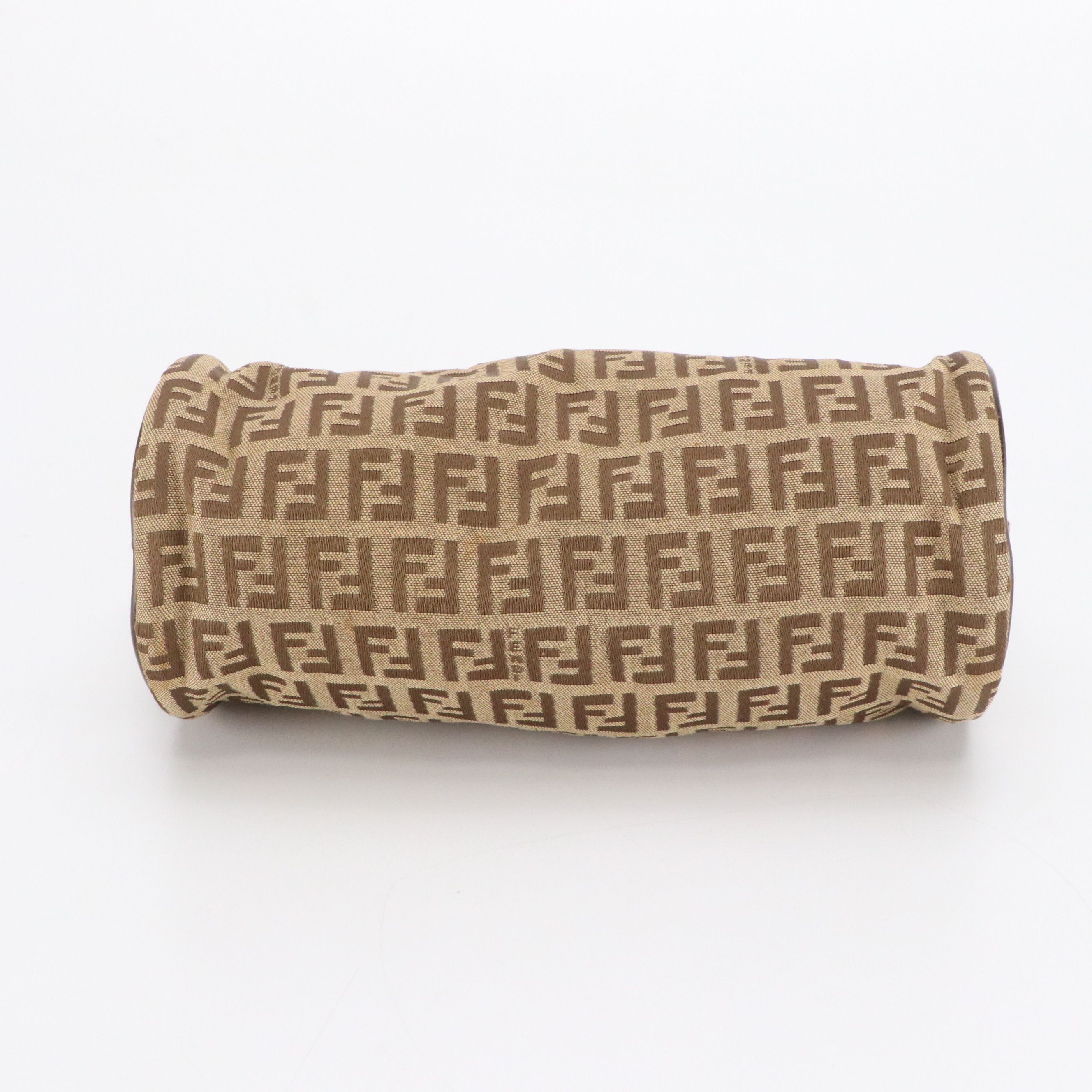 Fendi Zucchino Jacquard and Leather Small Barrel Pochette Bag