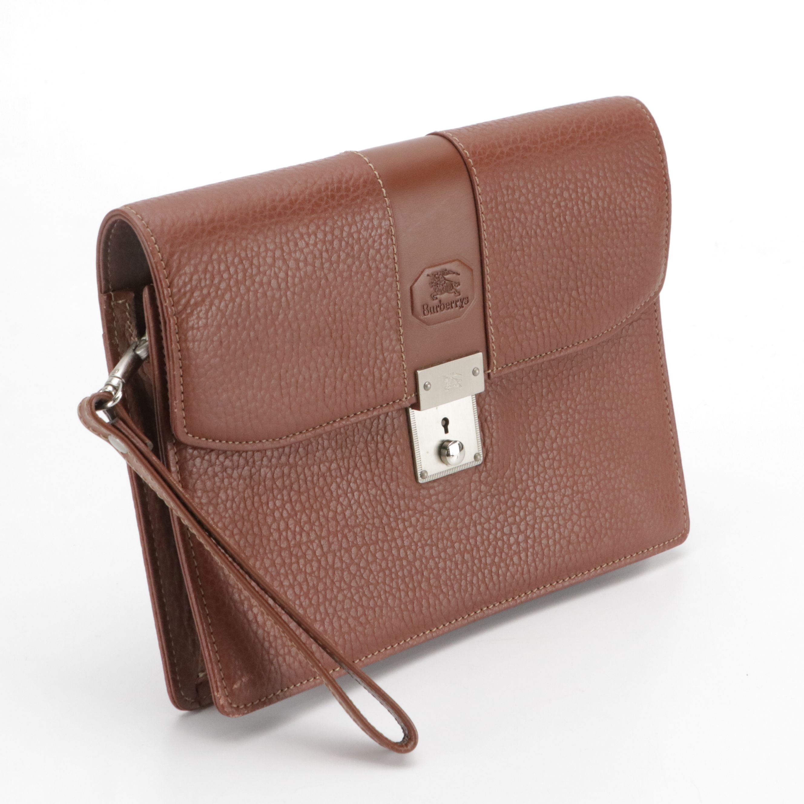 Burberrys Wristlet Clutch in Grained and Smooth Leather