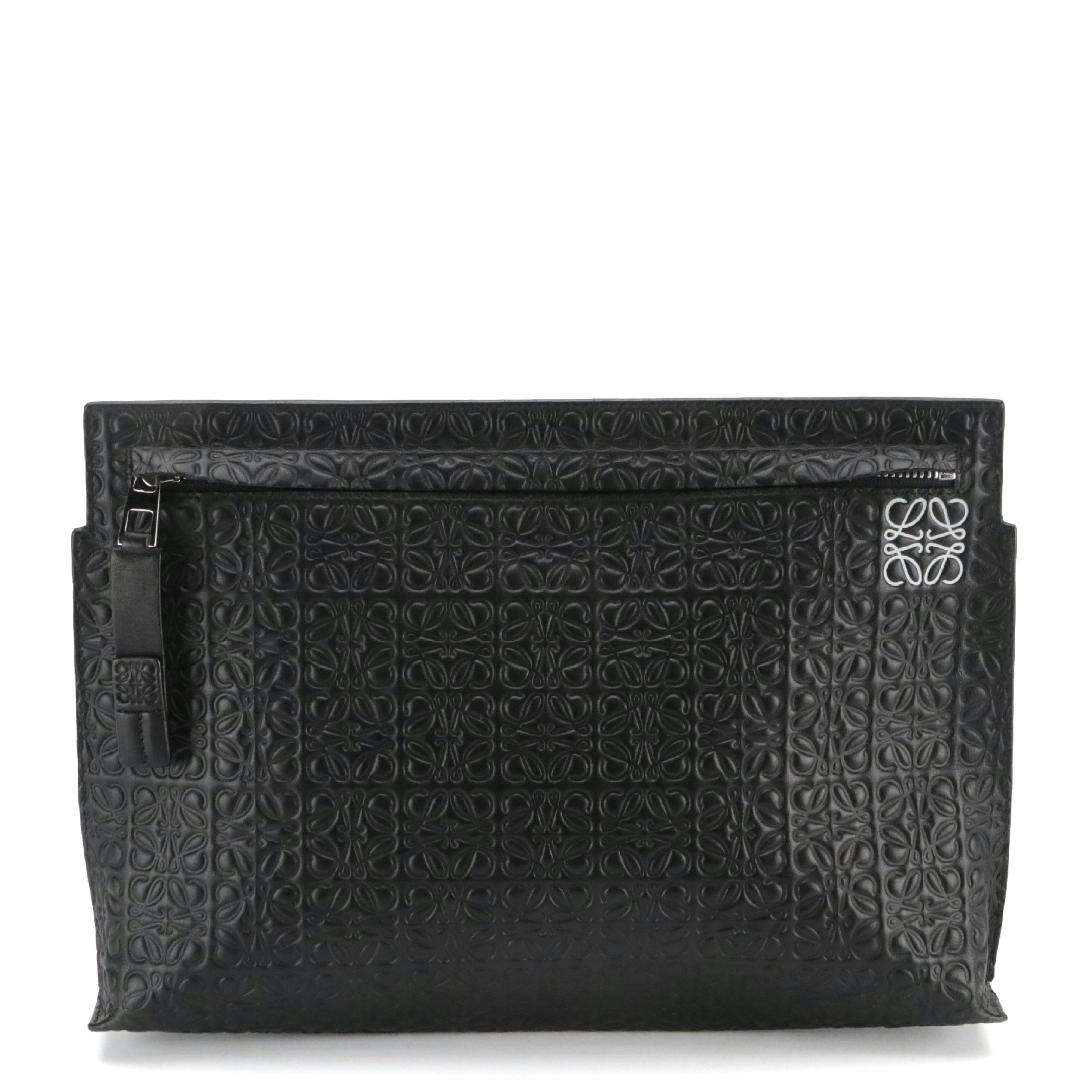 Loewe Repeat T Pouch in Black Anagram Embossed Leather