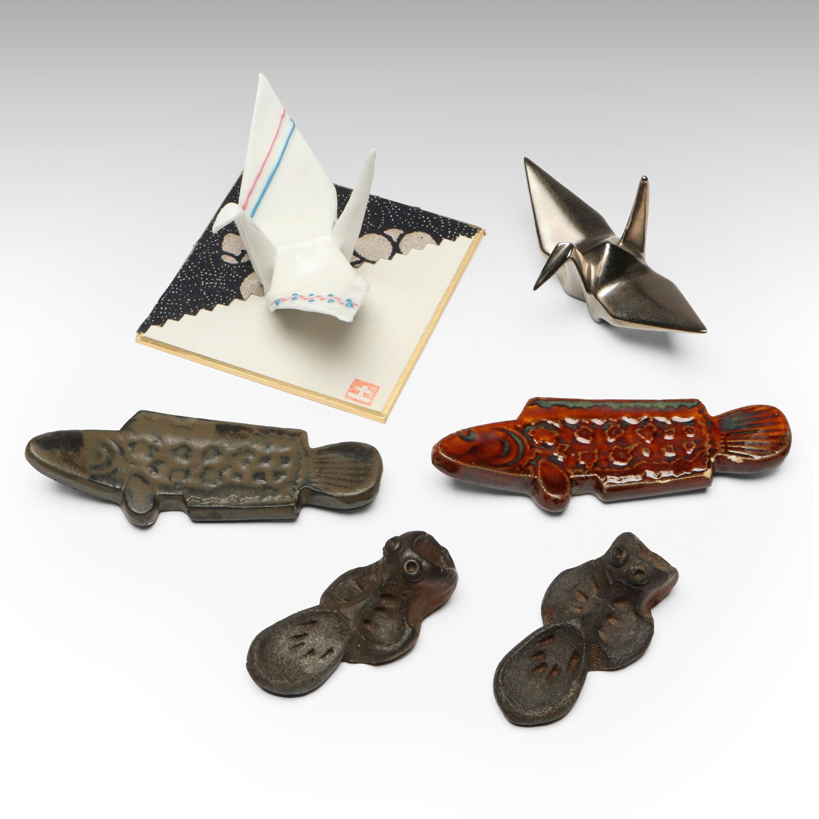 Japanese Origami Crane and Fish Ceramic Chopstick Rests