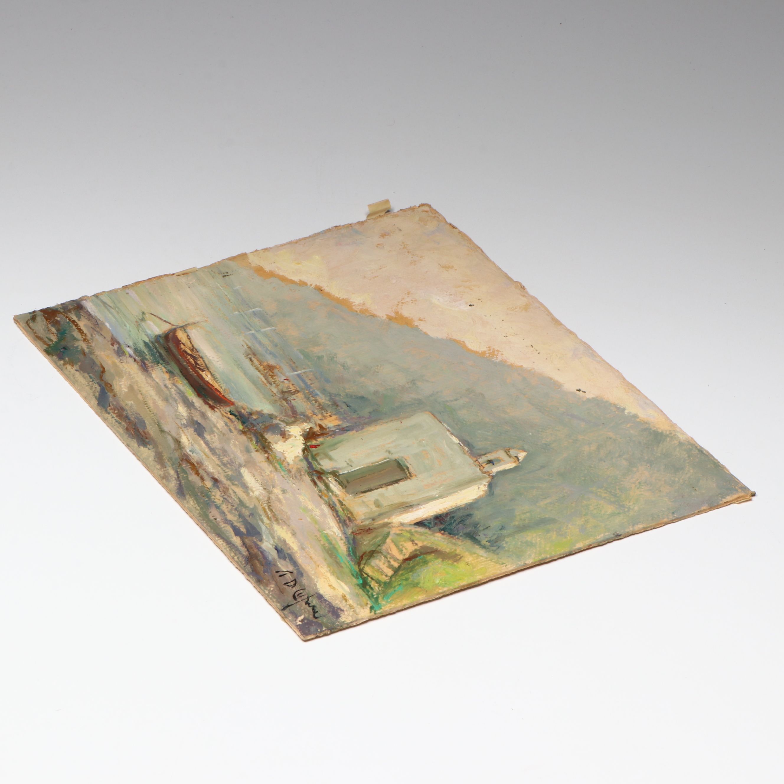 Antique Southern European Coastal Landscape Oil Painting