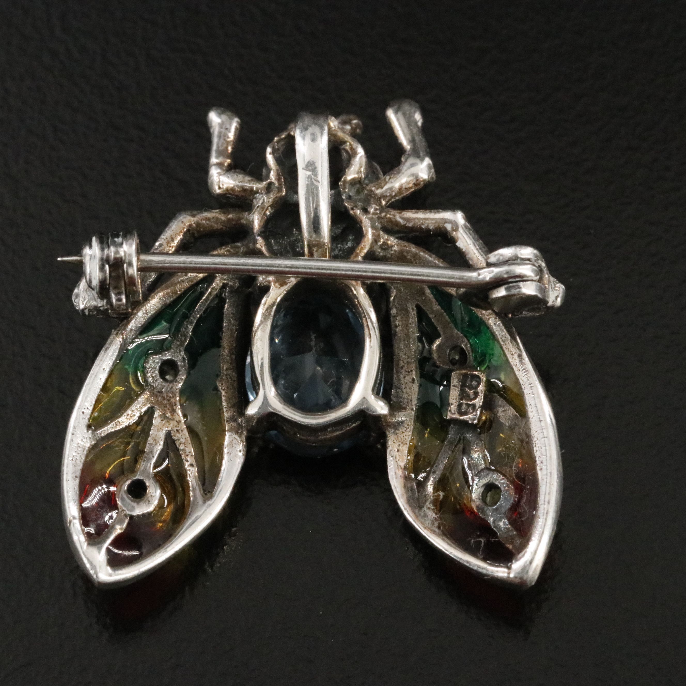 Sterling Swiss Blue Topaz, Peridot, and Enamel Insect Converter Brooch