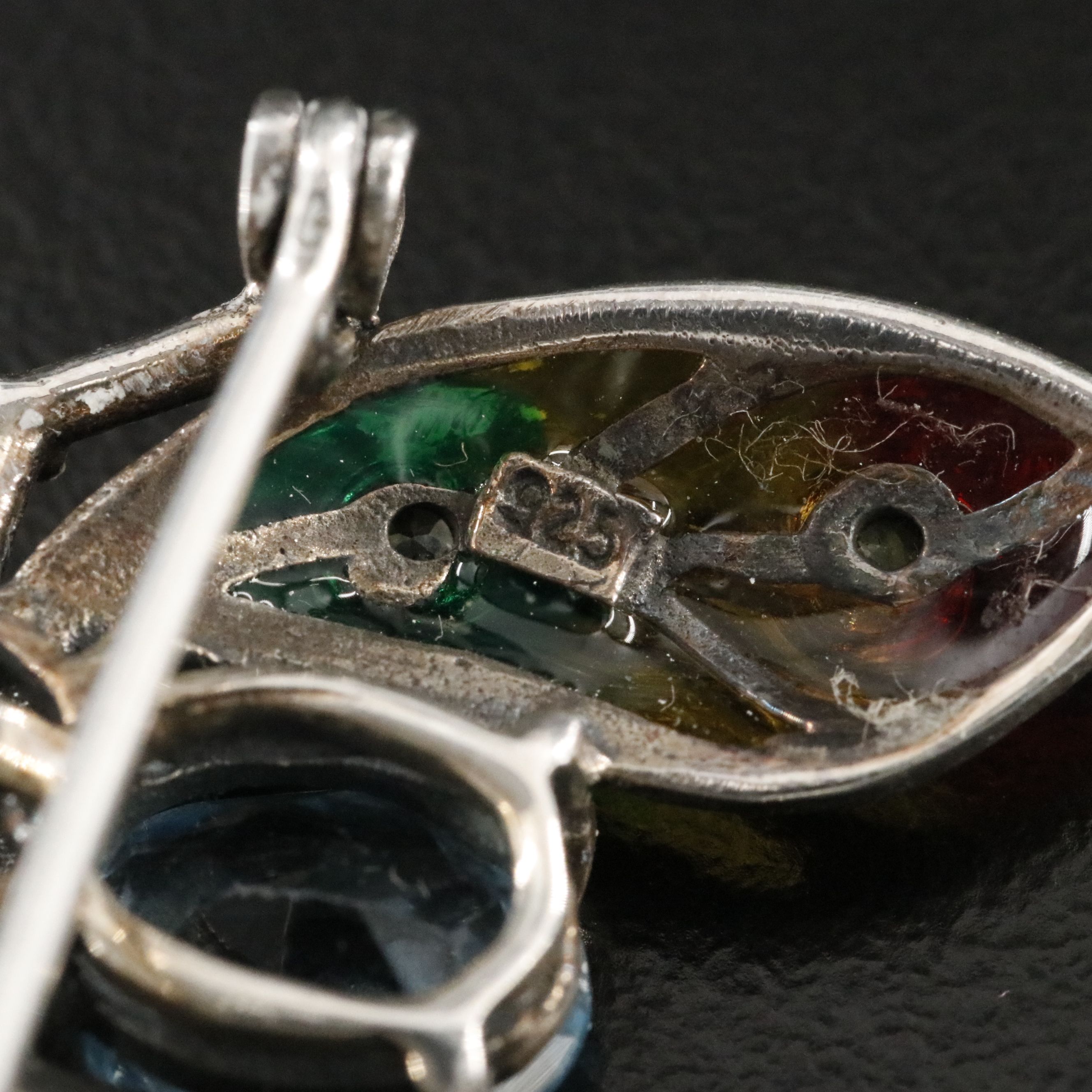 Sterling Swiss Blue Topaz, Peridot, and Enamel Insect Converter Brooch