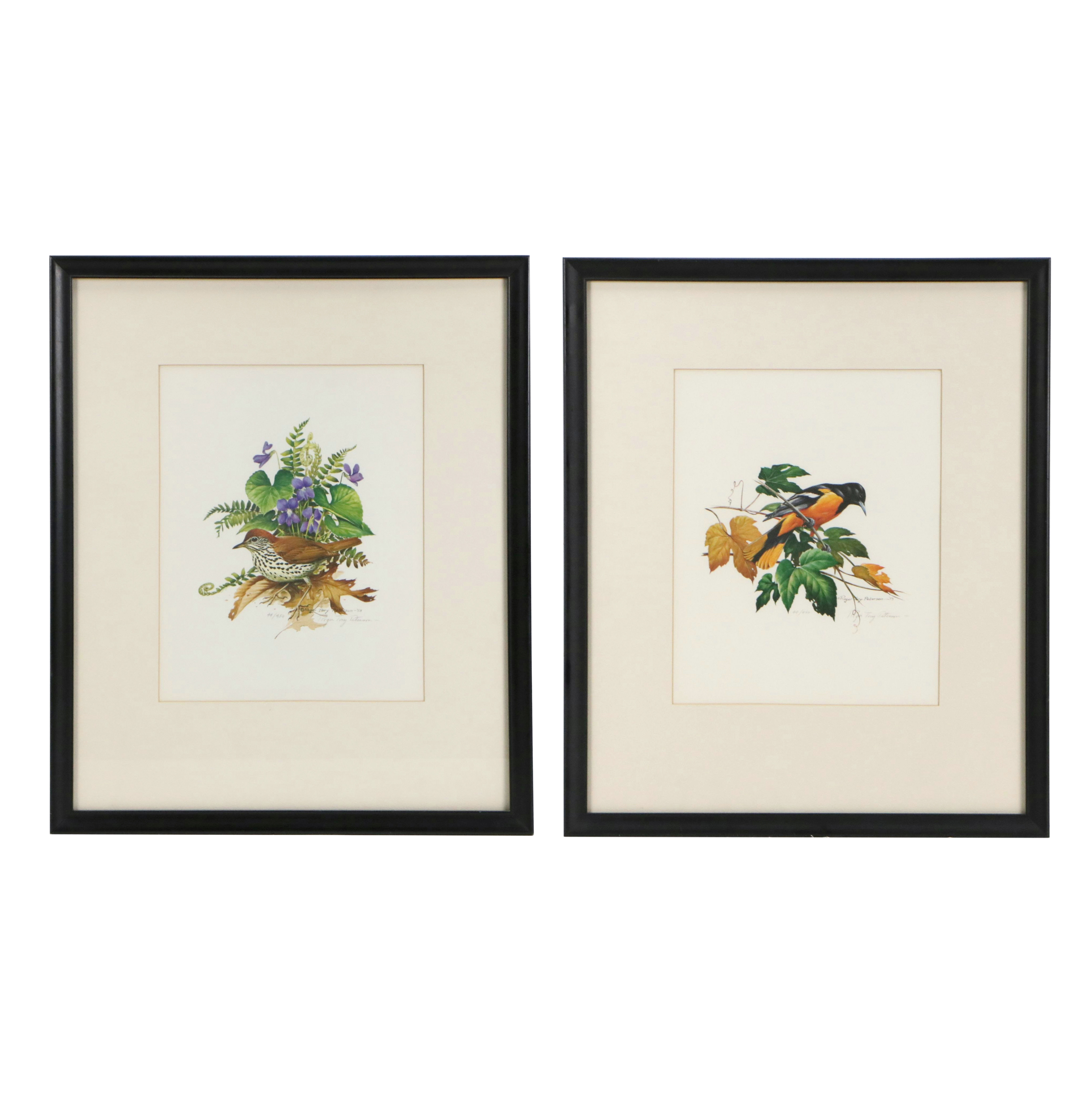 Roger Tory Peterson Offset Lithographs "Wood Thrush" and "Baltimore Oriole"