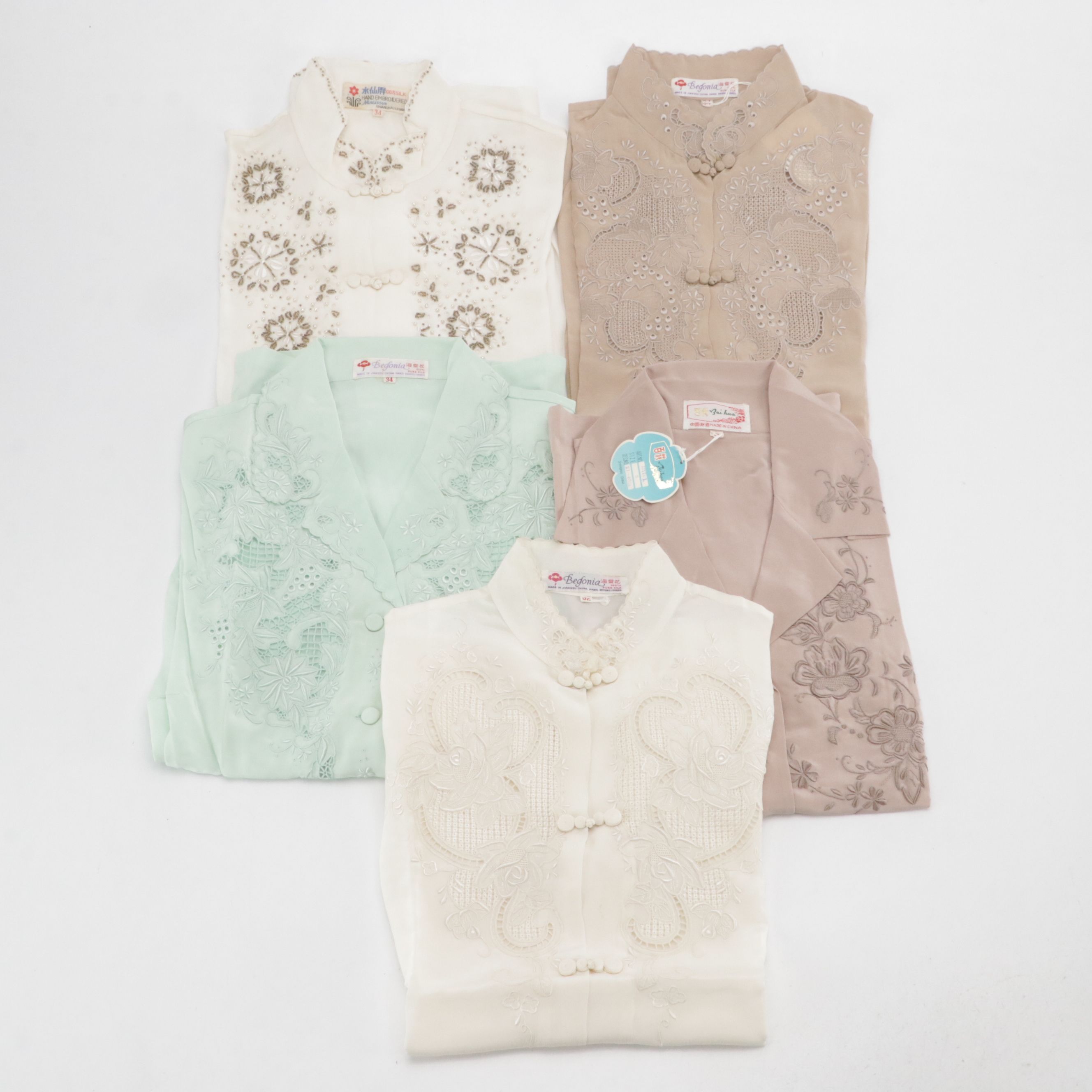 Begonia, Bai Hua, and More Embroidered/Embellished Silk Tops
