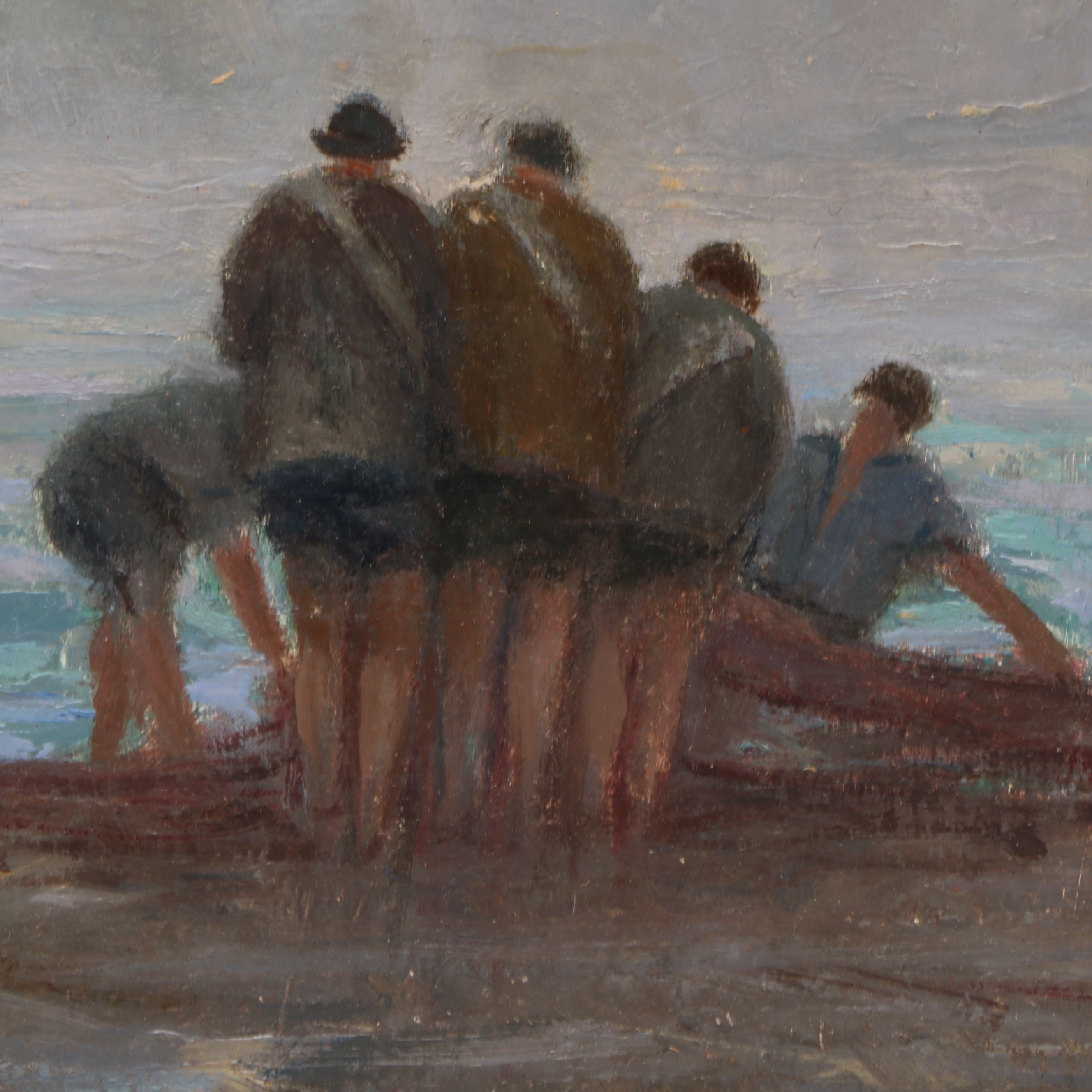 Antique Southern European Coastal Landscape Oil Painting