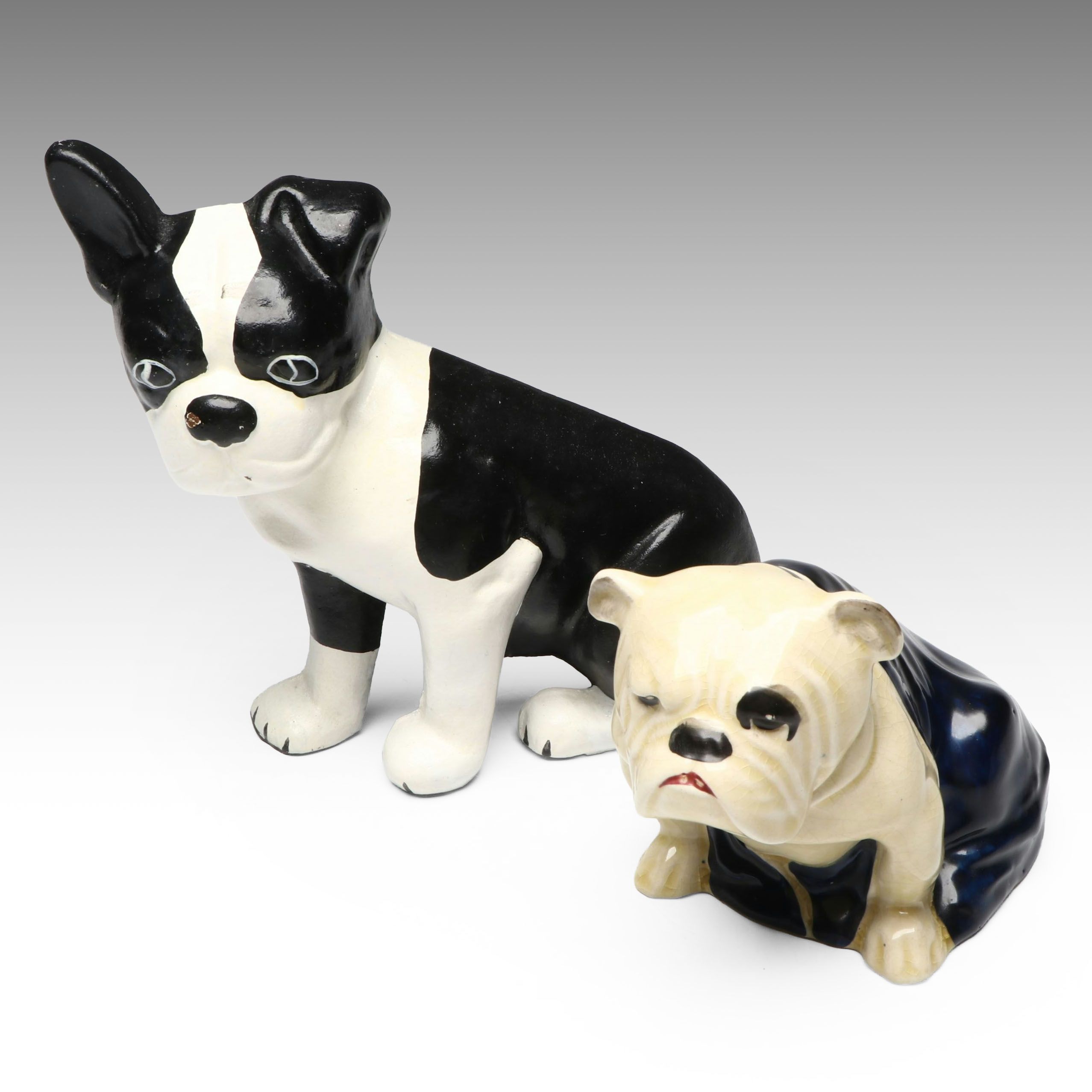 Royal Doulton "Bulldog Seated" Porcelain Figure with Other Metal Dog Doorstop