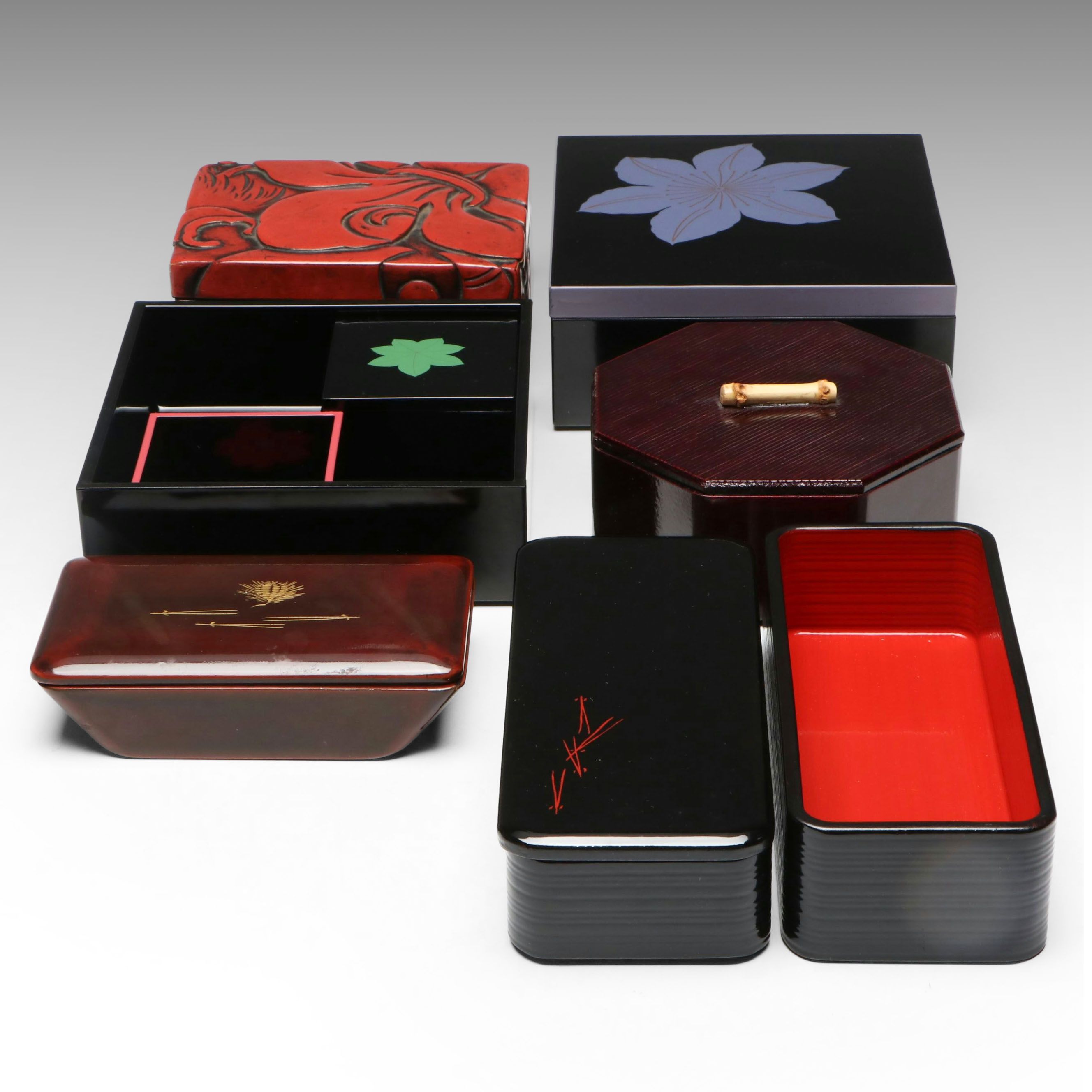 Japanese Style Enameled and Lacquer Decorative Boxes